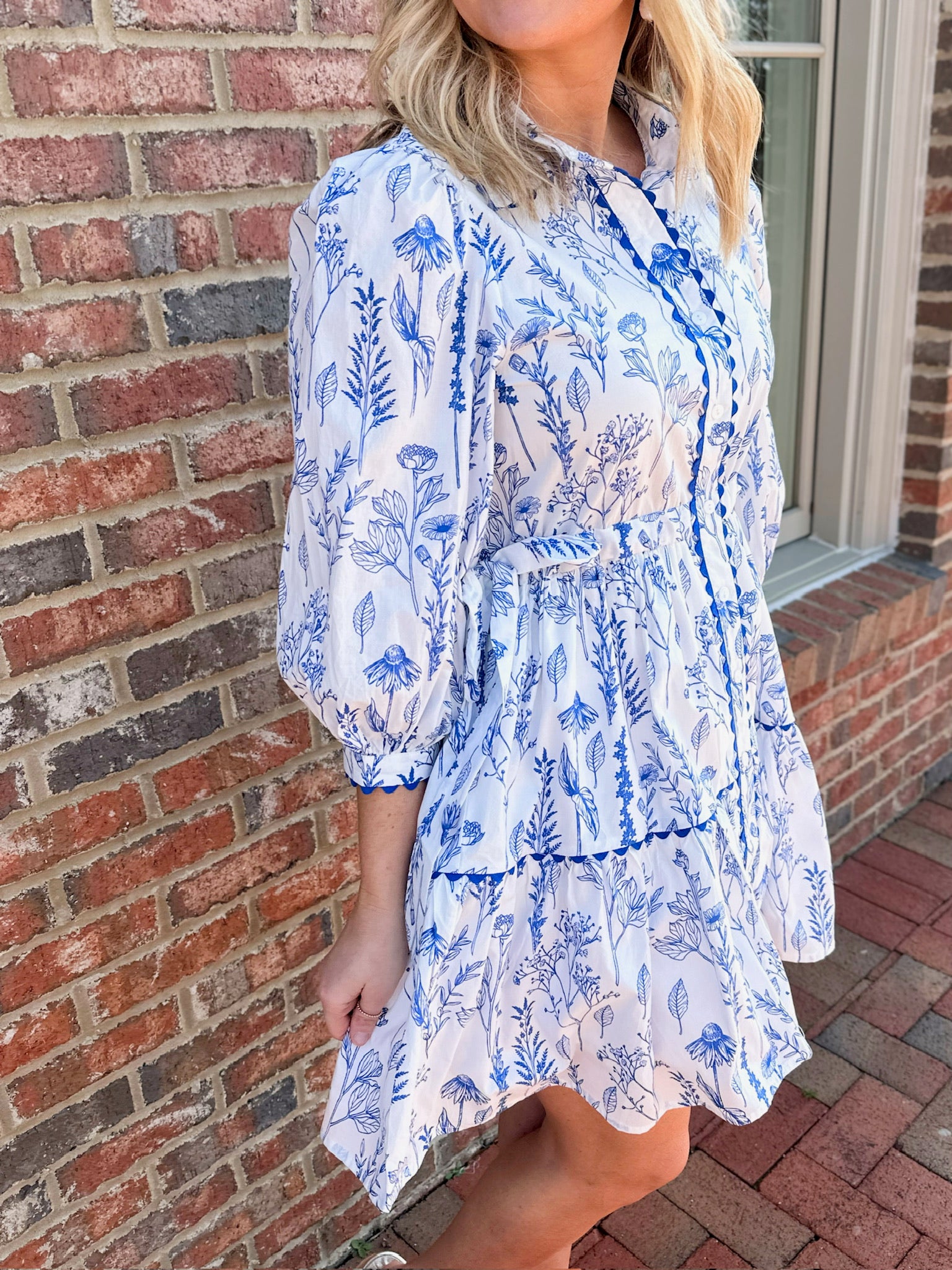 Midnight Lotus In Blue Floral Quarter Sleeve Mini Dress