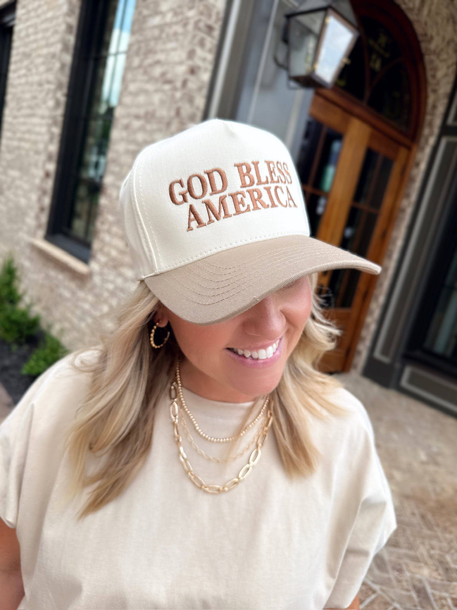 God Bless America Hat in Beige