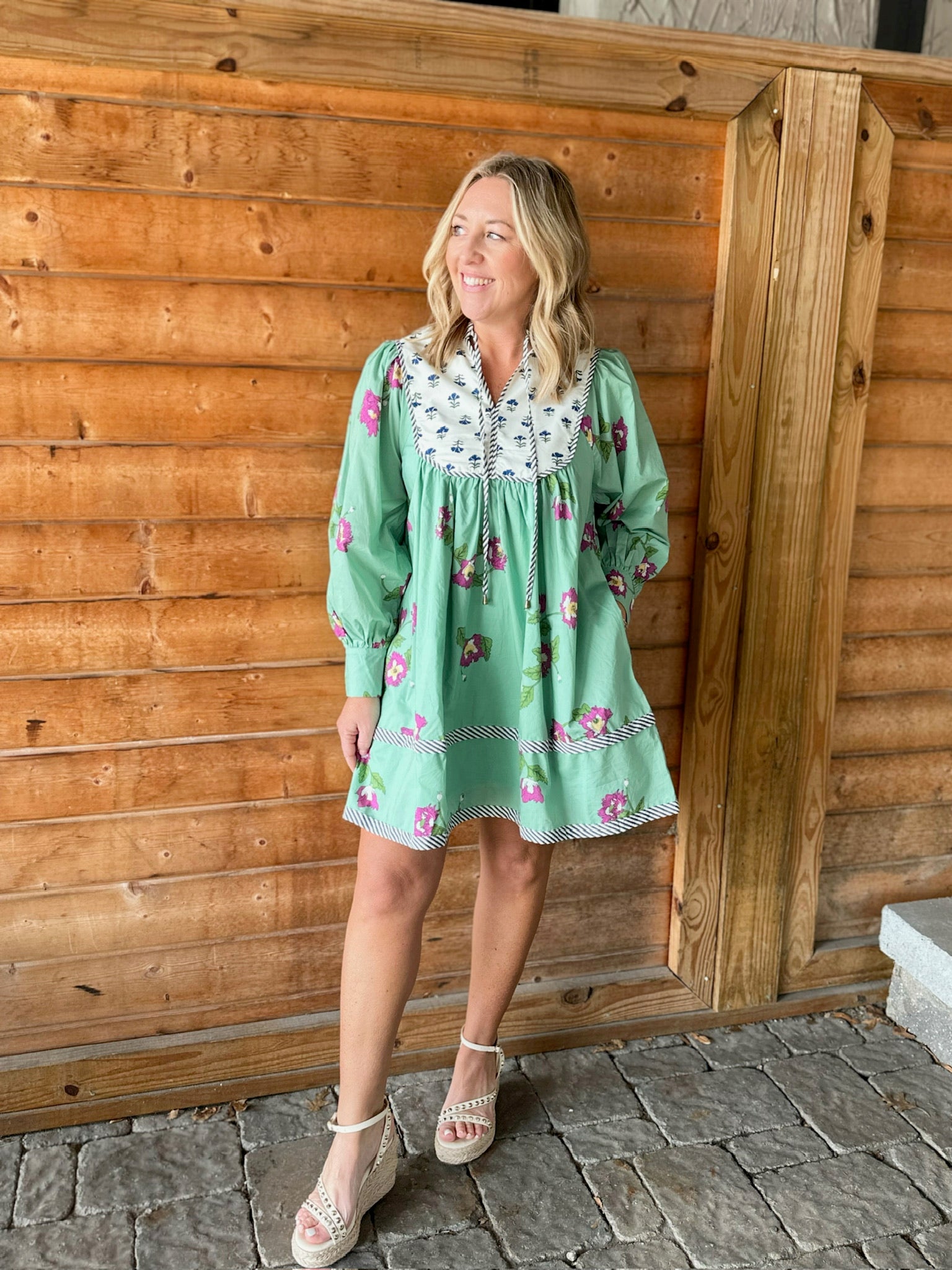 April Showers Floral Baby Doll Mini Dress in Pistachio