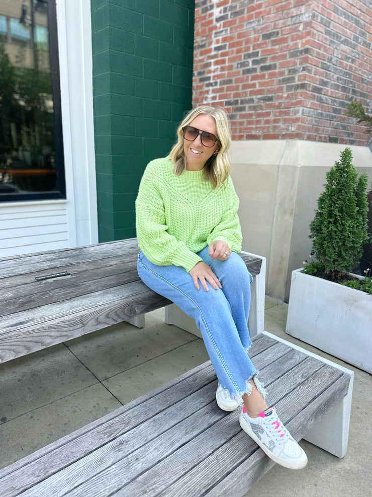 Glamorous Bright Knit Crew Neck Sweater-Lime