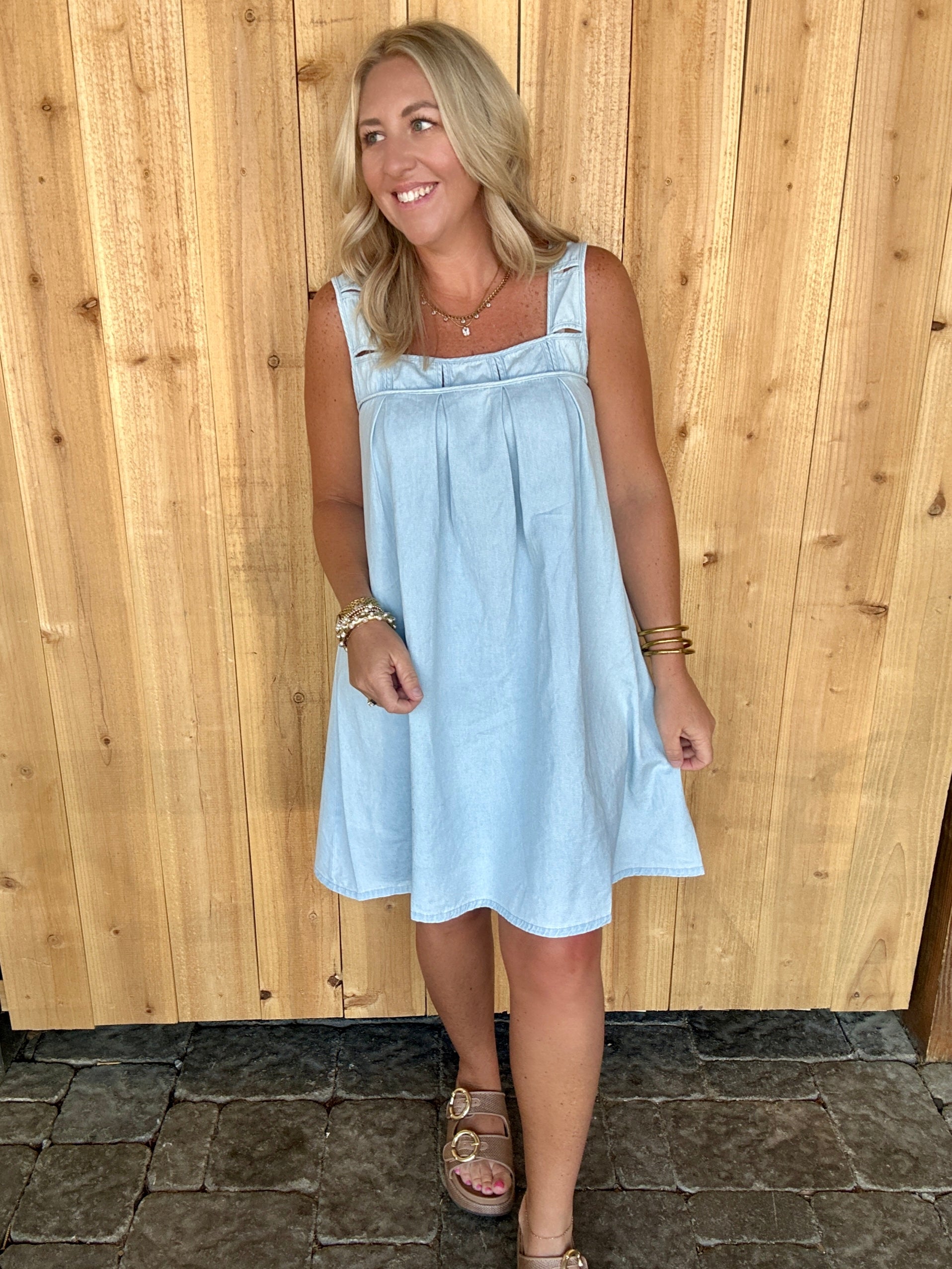 Starring in the Sky Square Neck Chambray Dress