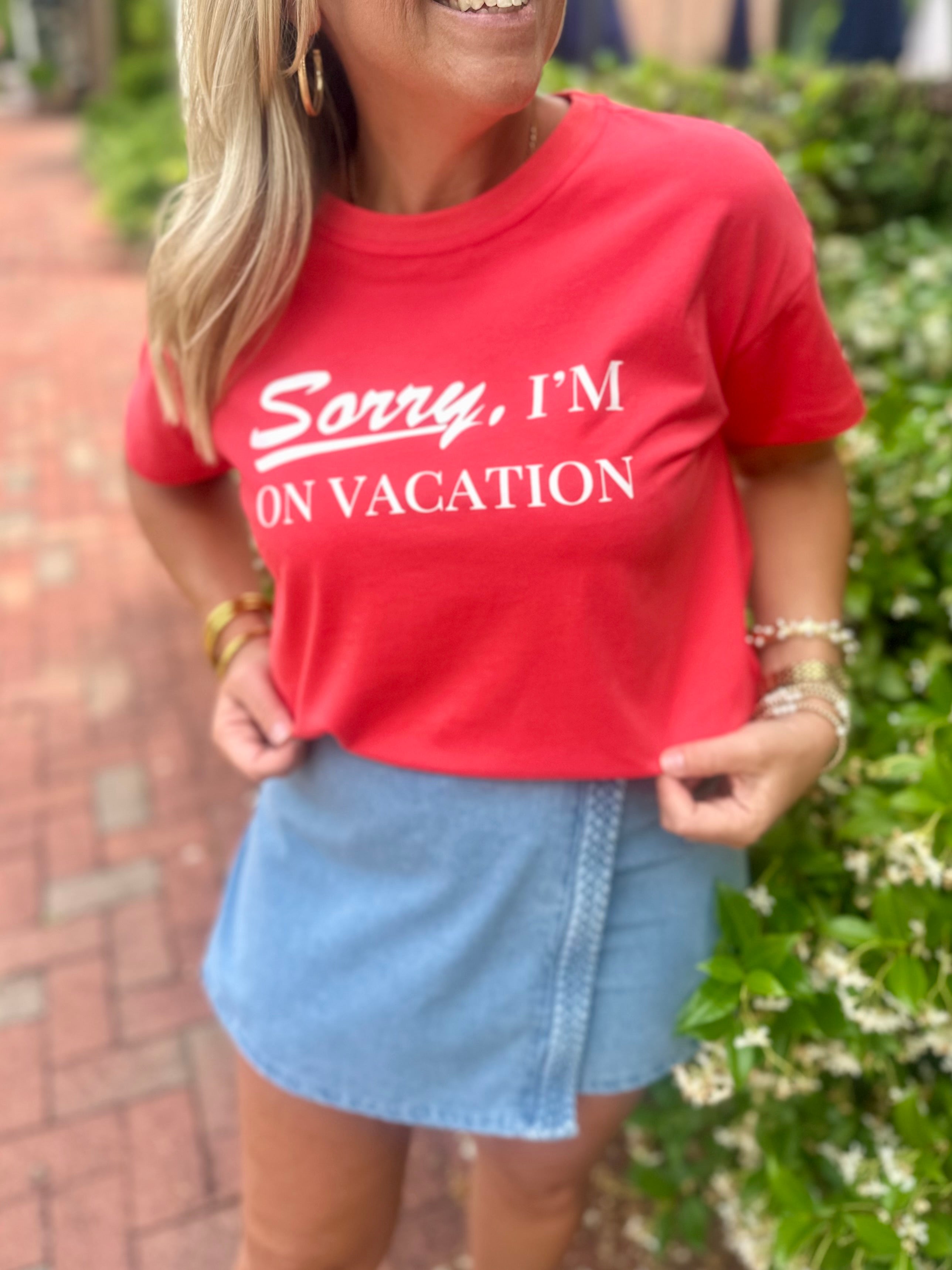 Sorry I’m on Vacation Short Sleeve Top in Red