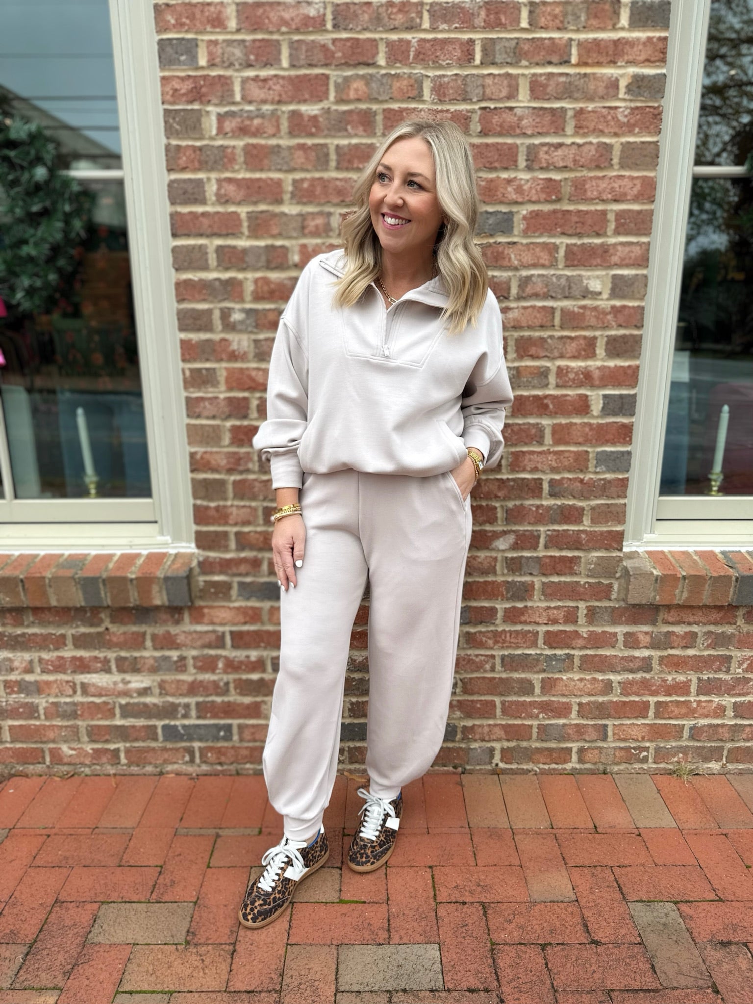 Cuddle Up Modal Scuba Quarter Zip Sweatshirt in Mocha Cream