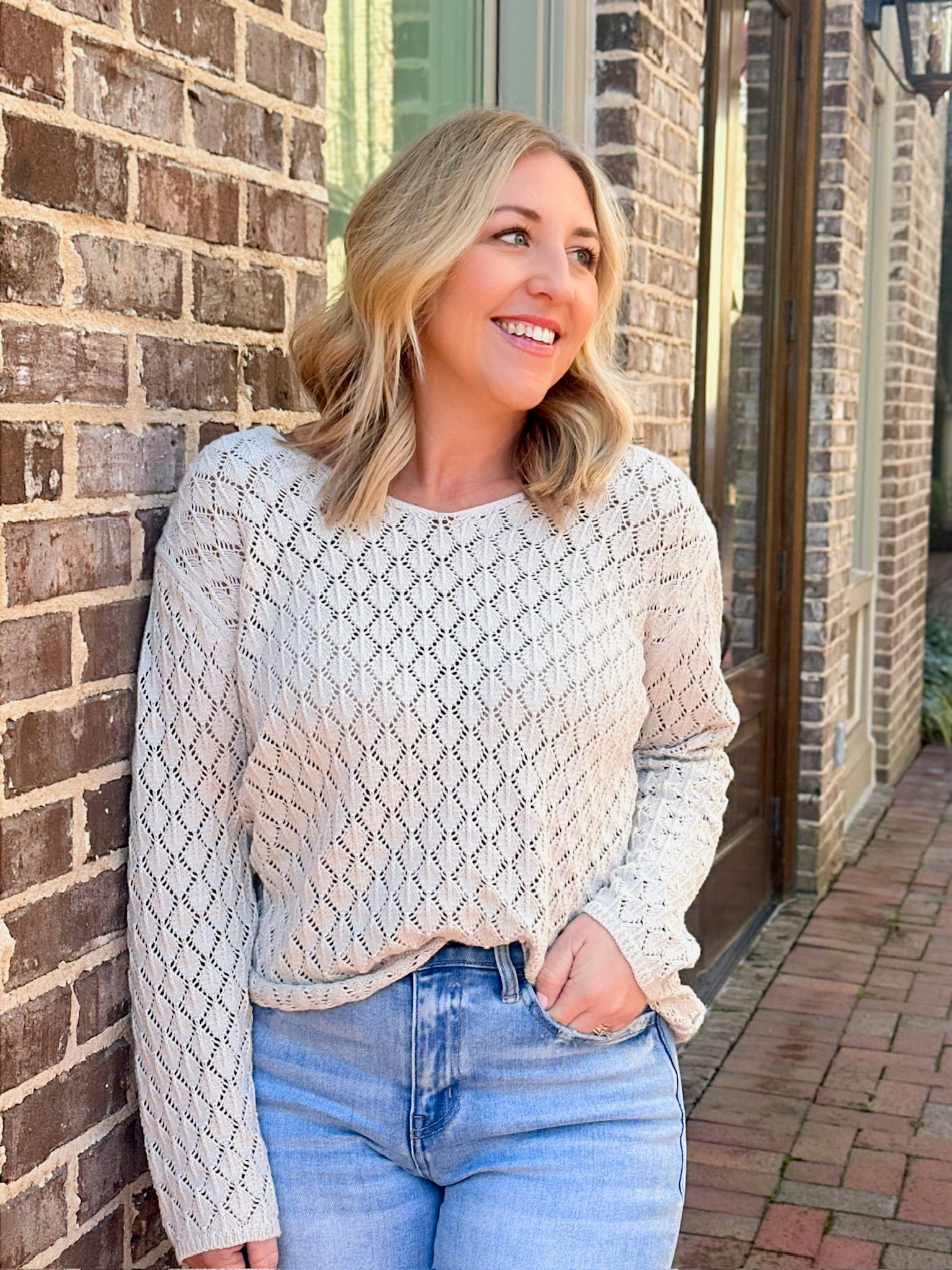 Pretty in Taupe Crochet Oversize Sweater