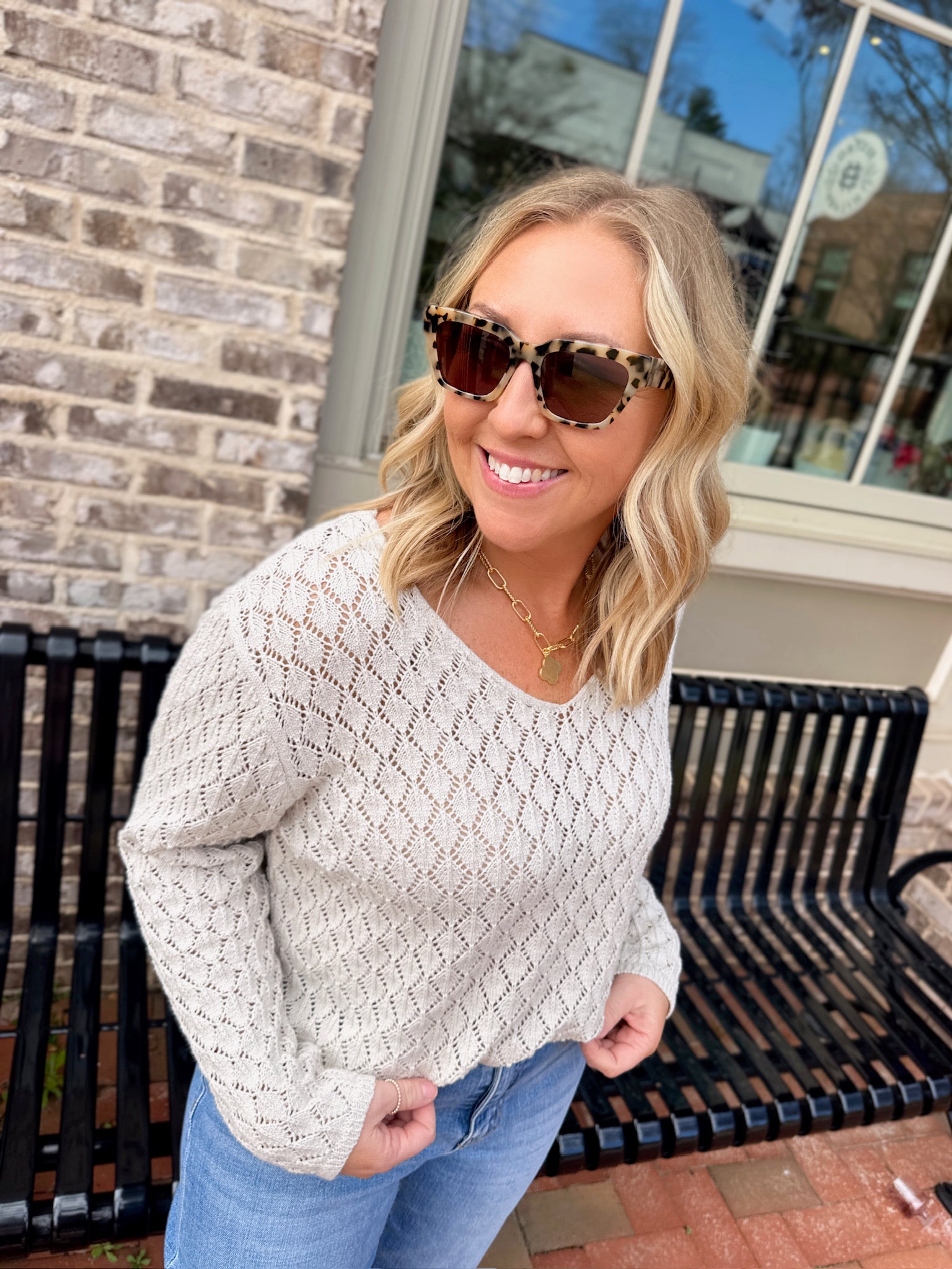 Pretty in Taupe Crochet Oversize Sweater