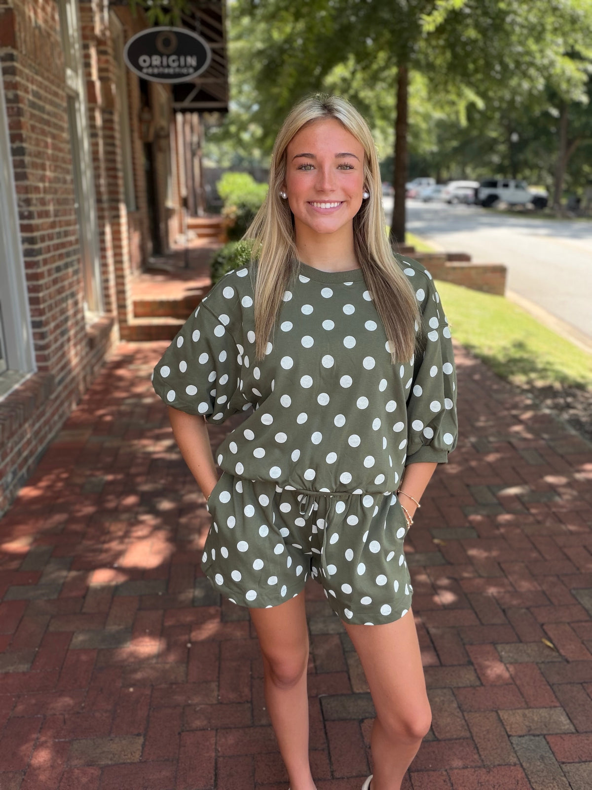 Olive You Lots Polka Dotted Two Piece Set