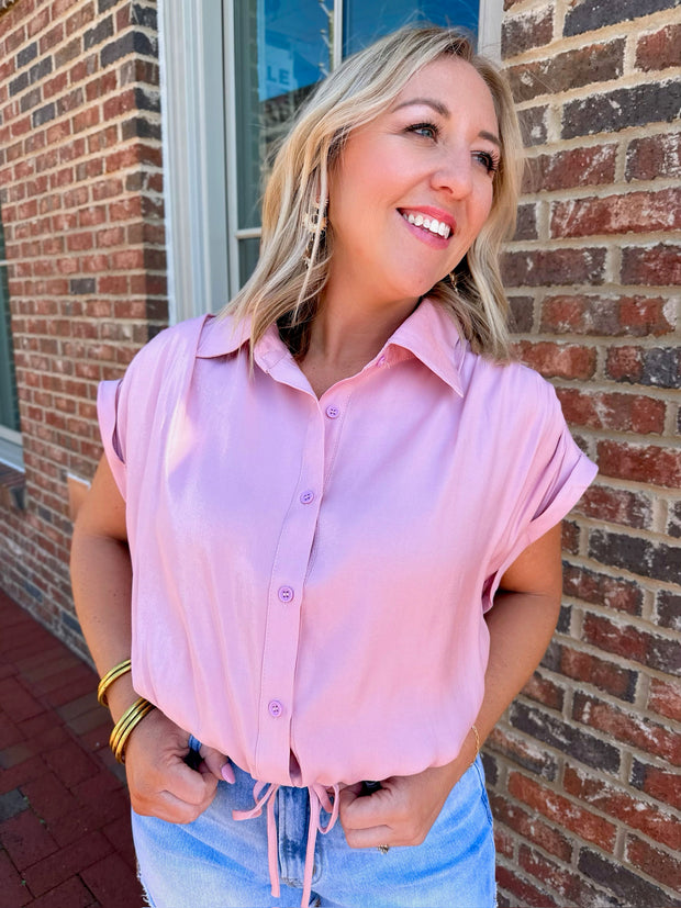 Gone Button-Up Tie Waisted Top