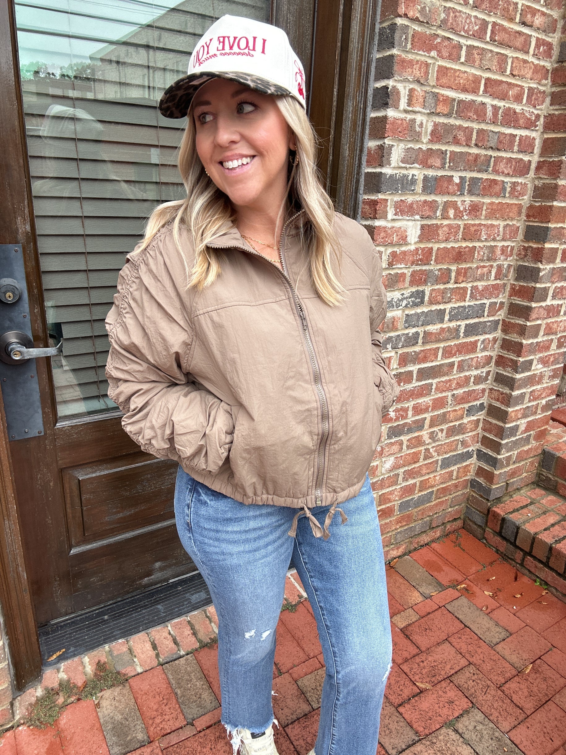 Just A Memory Cinched Sleeve Zip Up Jacket