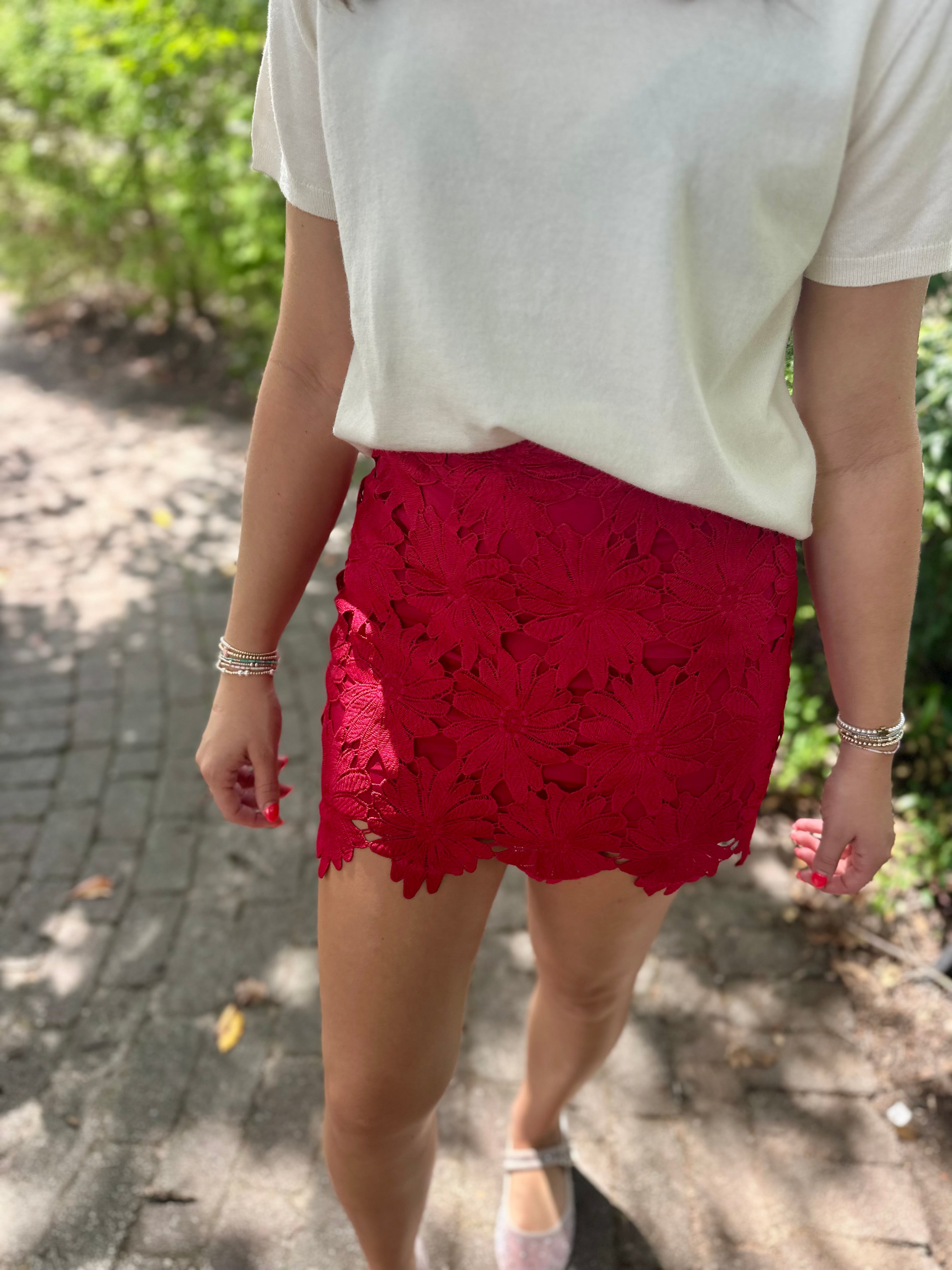 The Favorite Crimson Lace Skirt