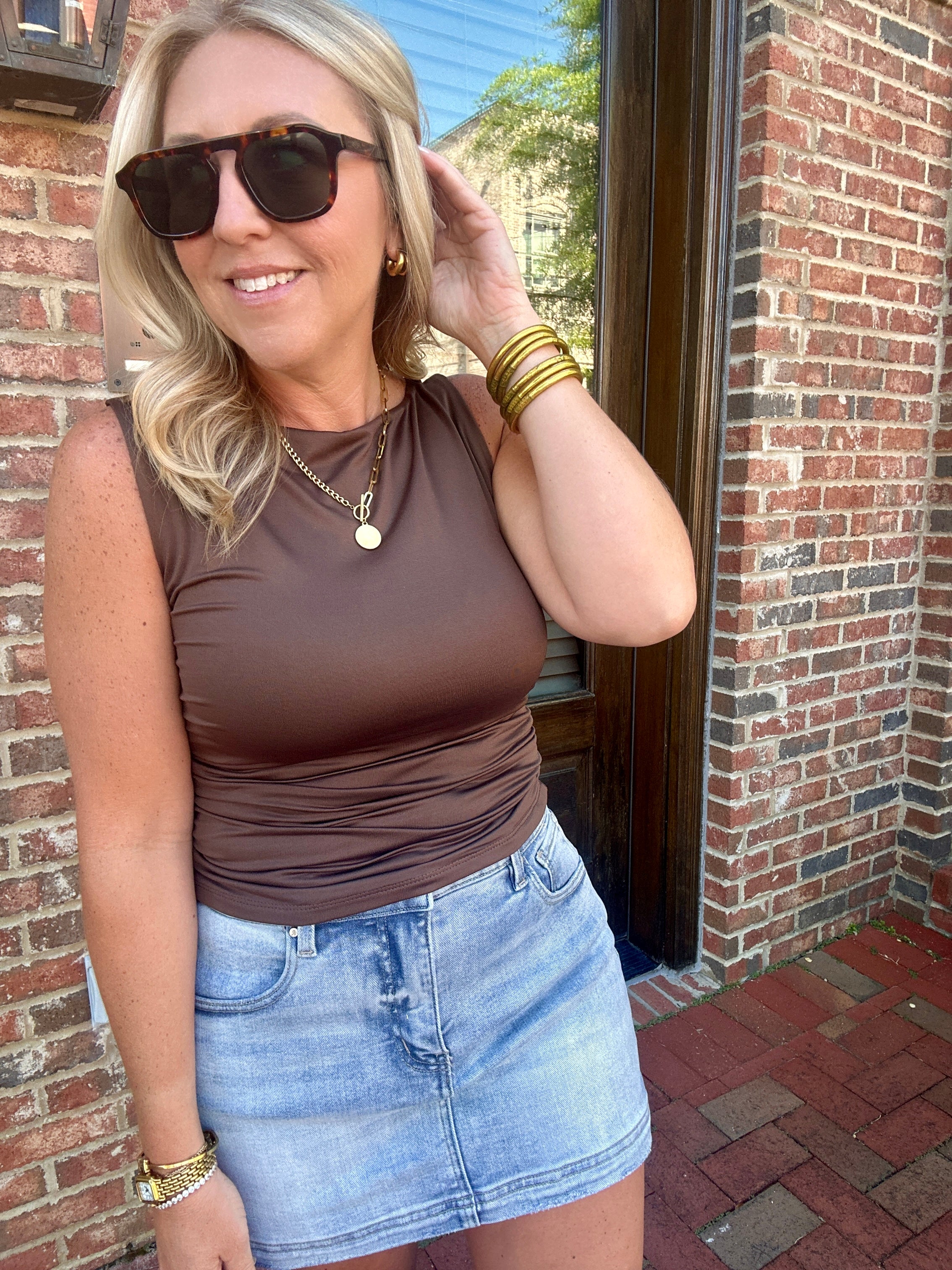The Essential Boat Neck Ruched Tank Top