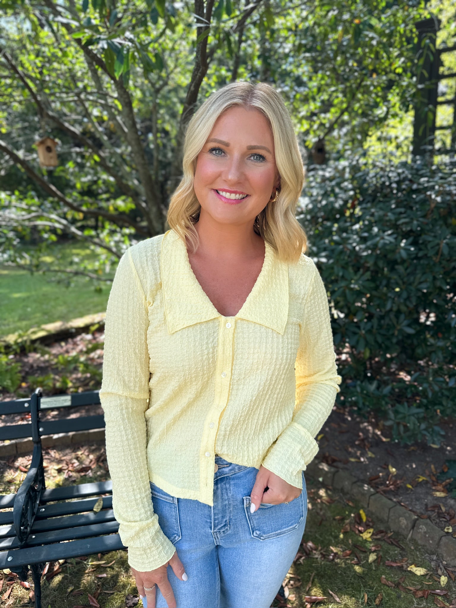 Sunny Days Collar Light Weight Button Down Long Sleeve Top