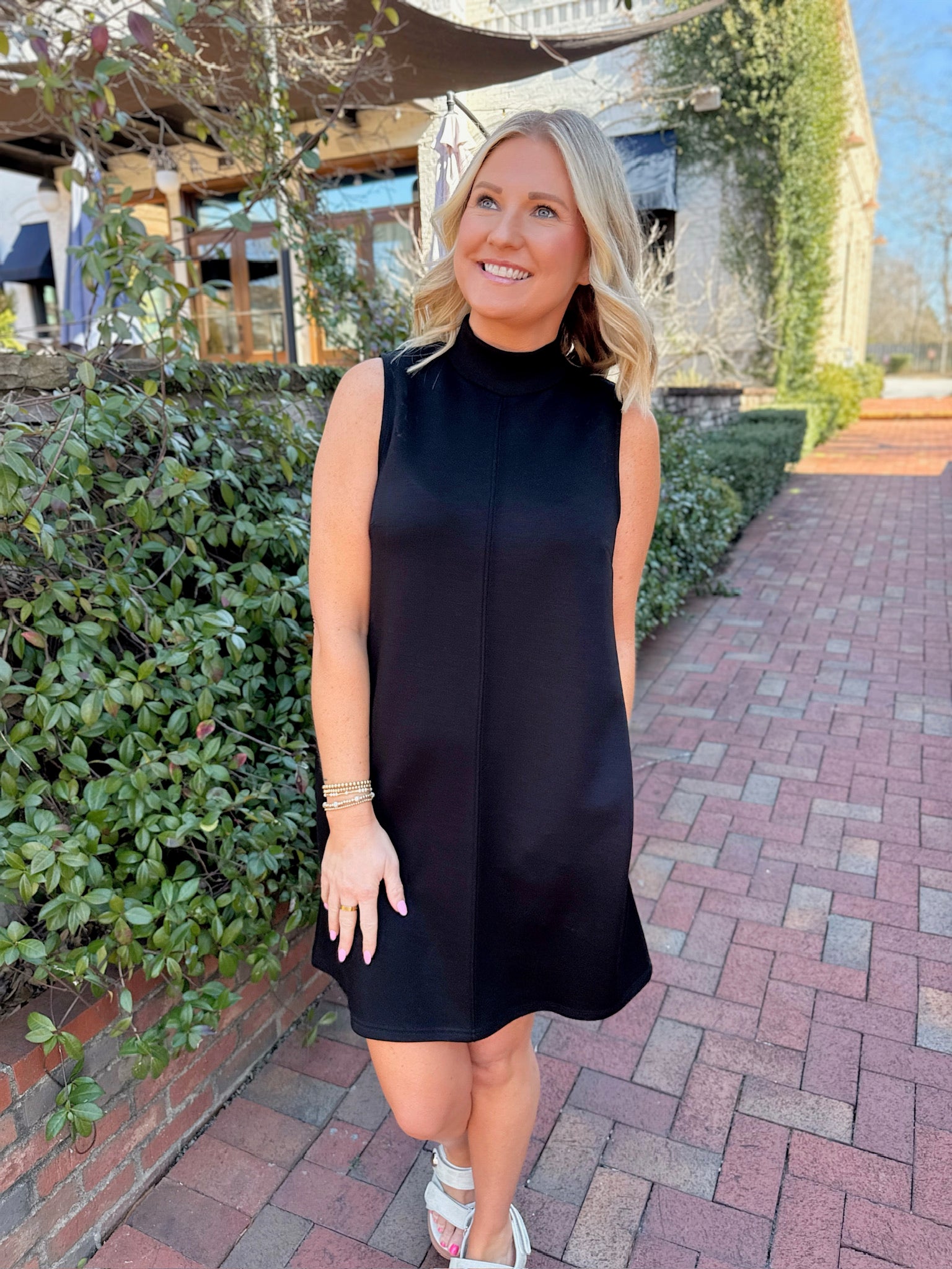 Don’t Show Up Mock Neck Sleeve T-Shirt Dress in Black