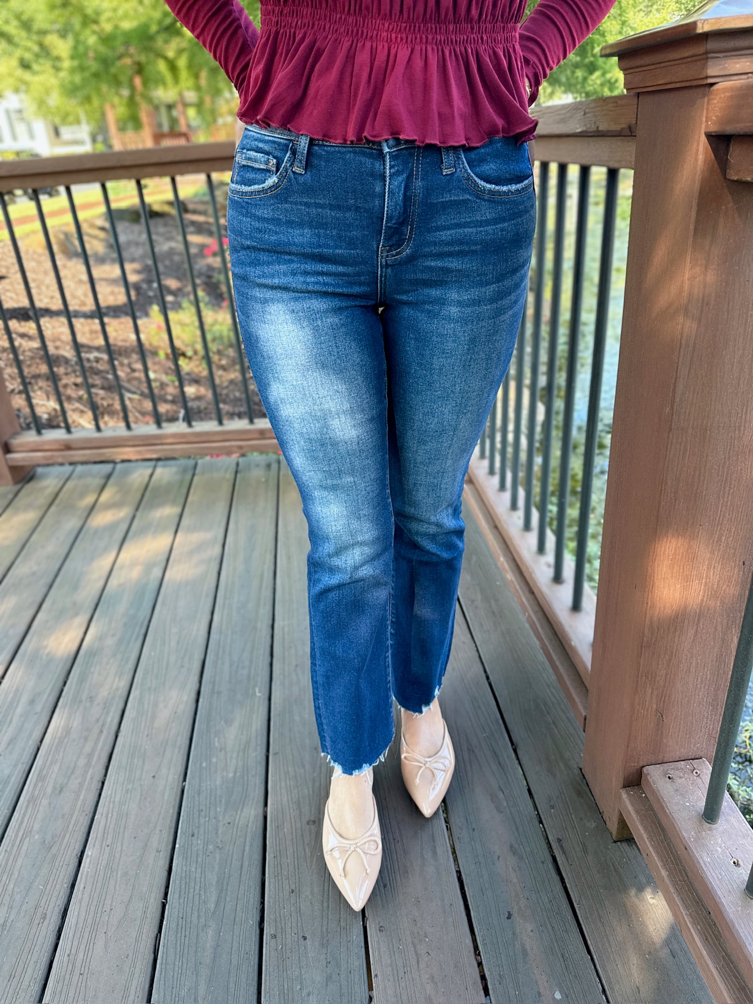 Portable Mid Rise Cropped Mini Bootcut Jeans