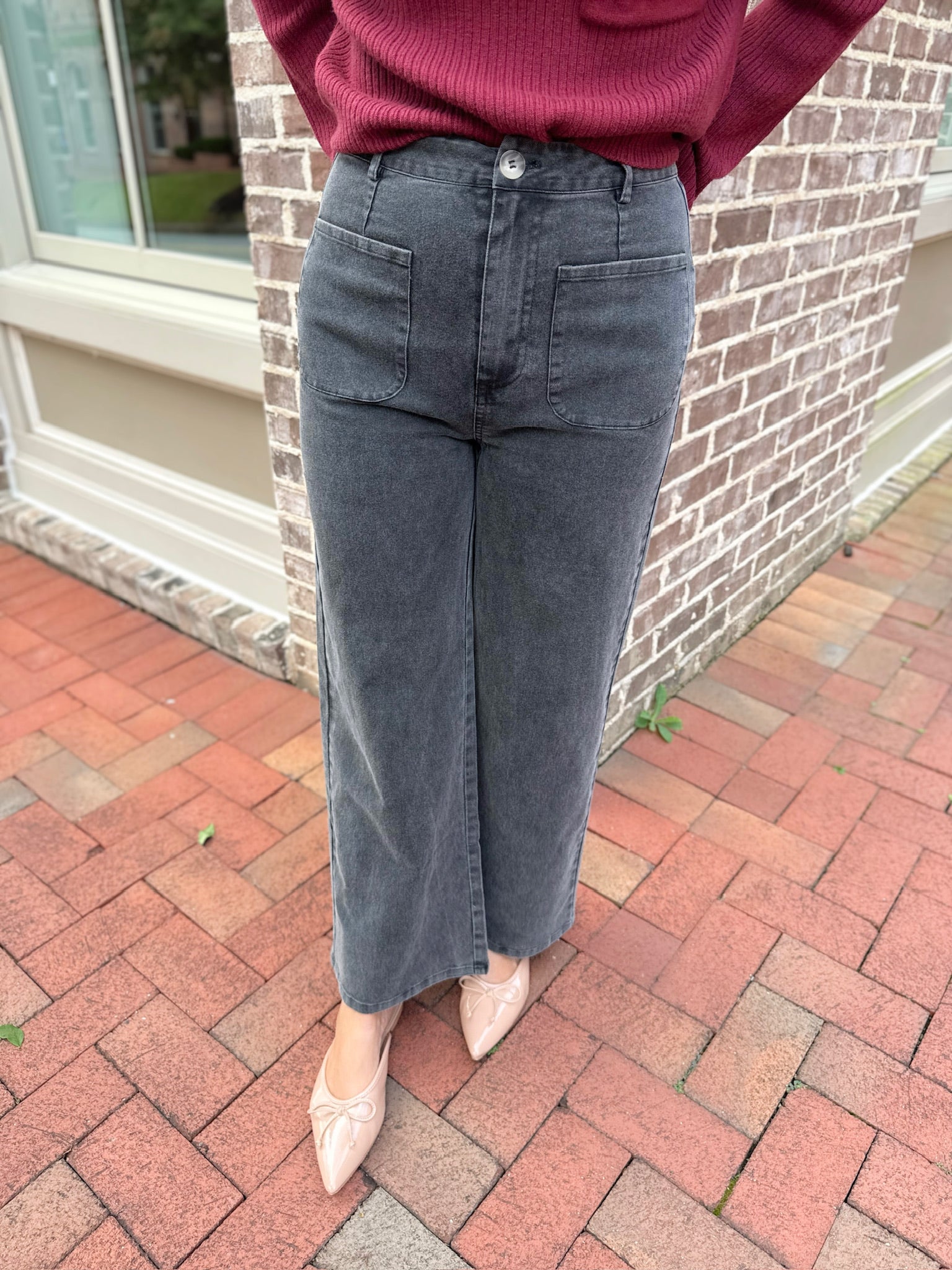 Ella Front Pocket Wide Leg Black Denim Jeans