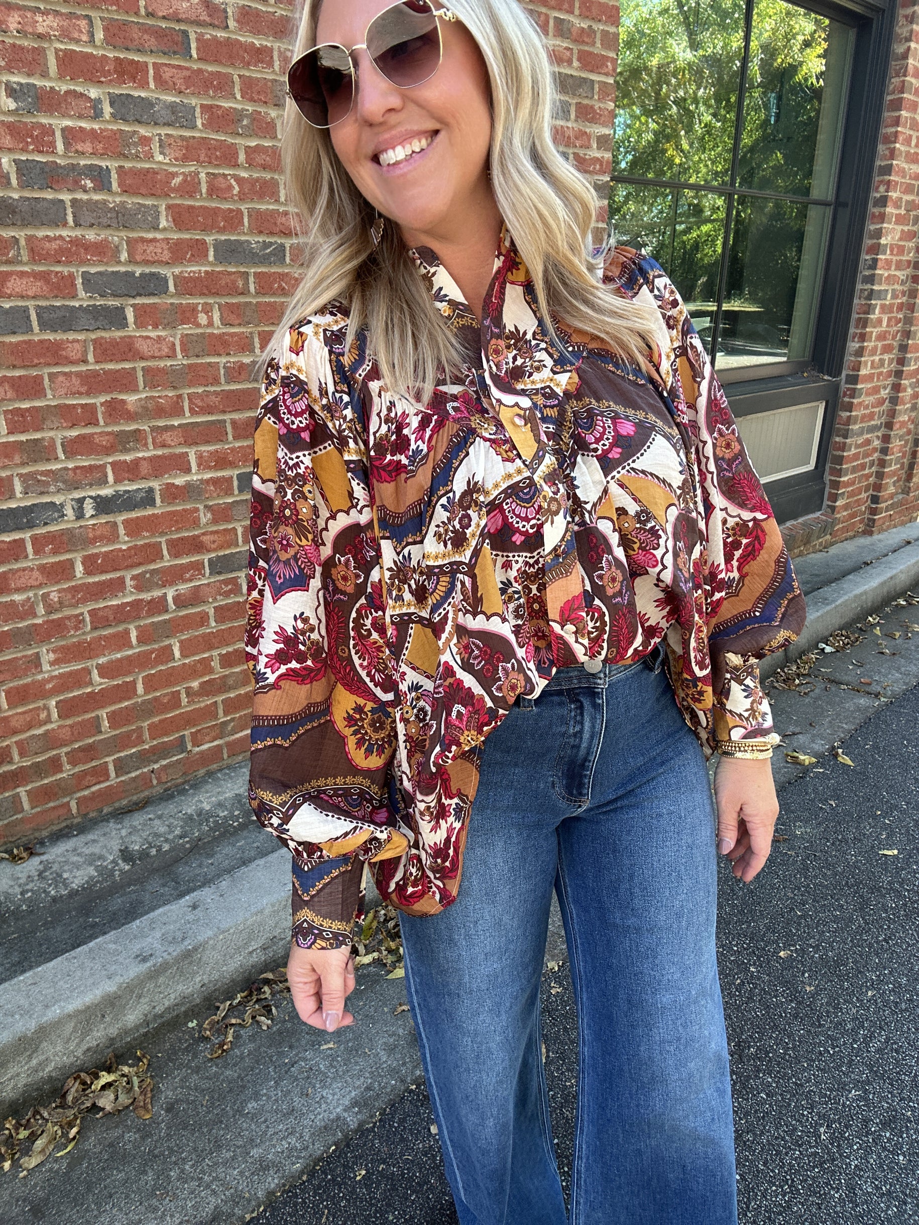 Got So Far Paisley Print Button Down Blouse