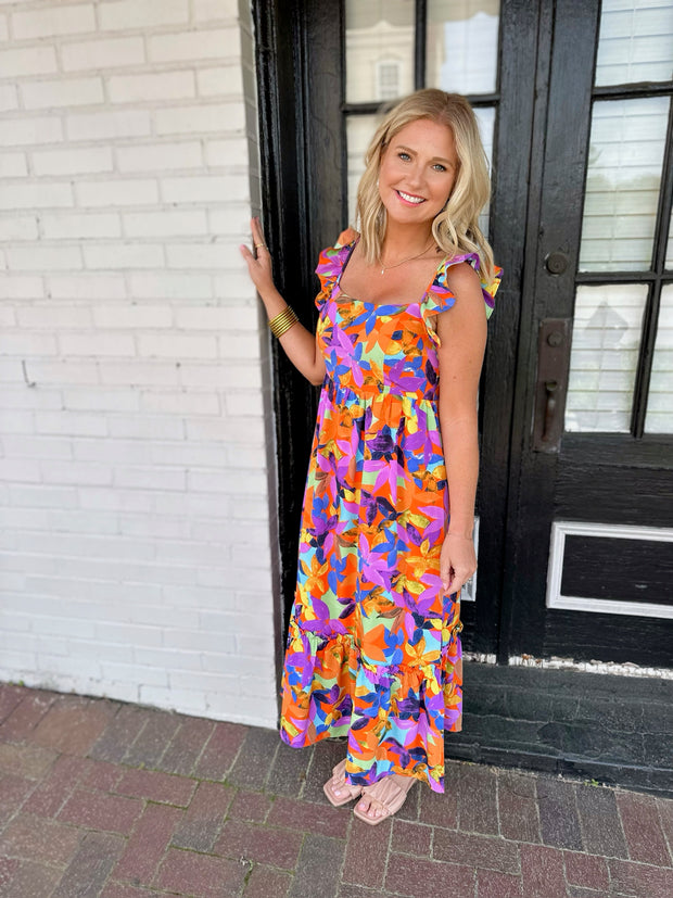 Feel So Pretty Floral Sleeveless Squared Neck Maxi Dress