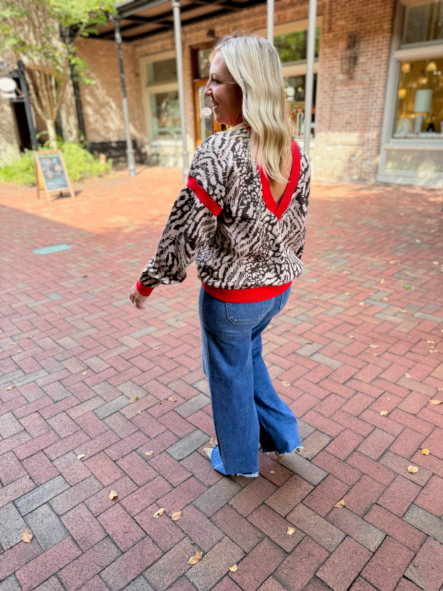 Get Ready Animal Print Color blocking Open Back Sweater