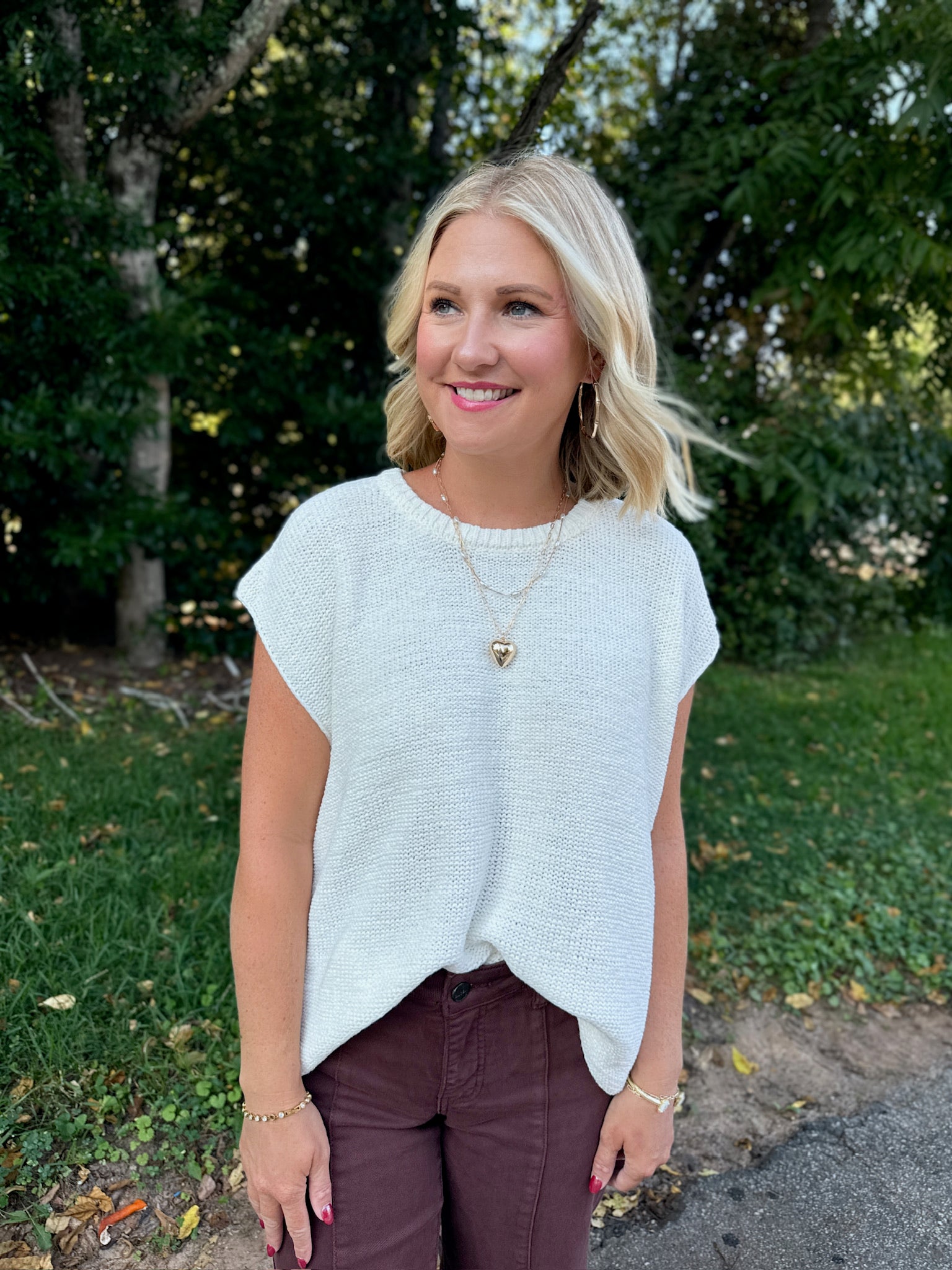 Here I Go Again Knit Short Sleeve Top in Ivory