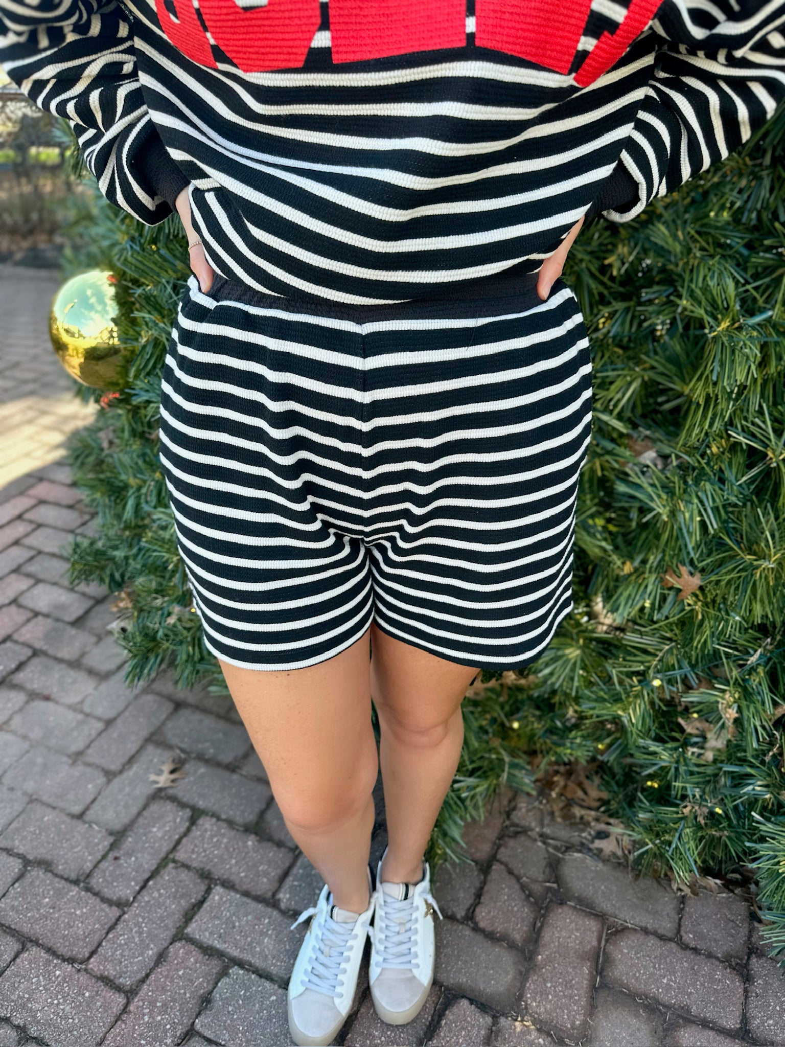 Lazy Nights Striped Cloudy Knit Shorts in Black and White