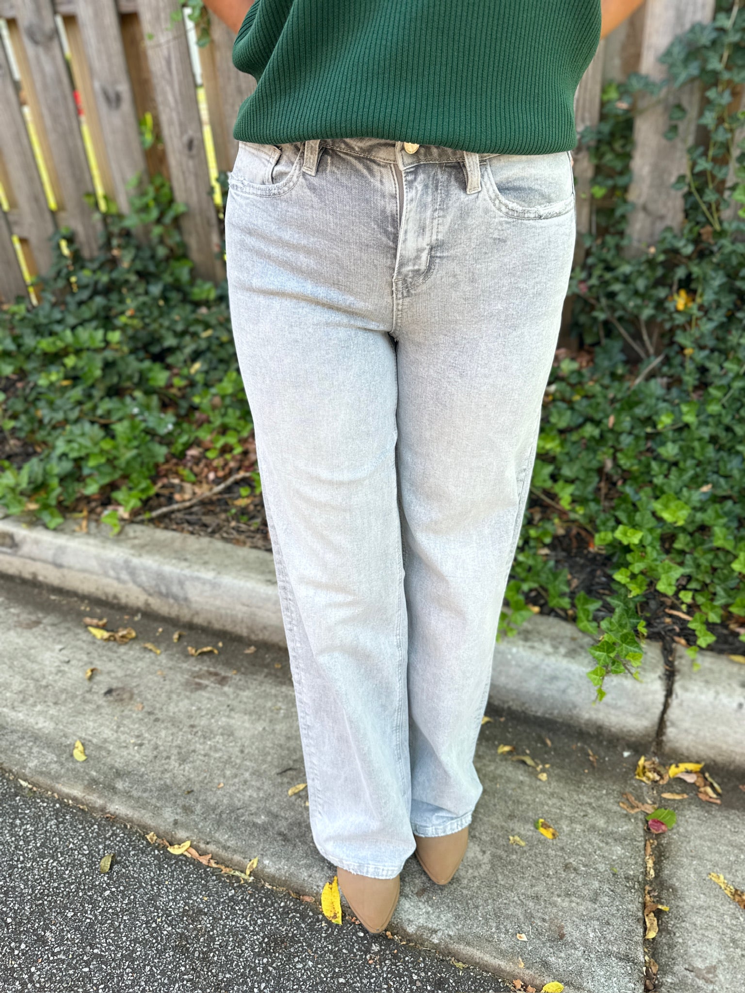 Clementine High Rise Wide Leg Grey Wash Jeans