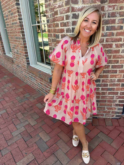 Make Me Wanna Cry Puff Sleeve Print Dress