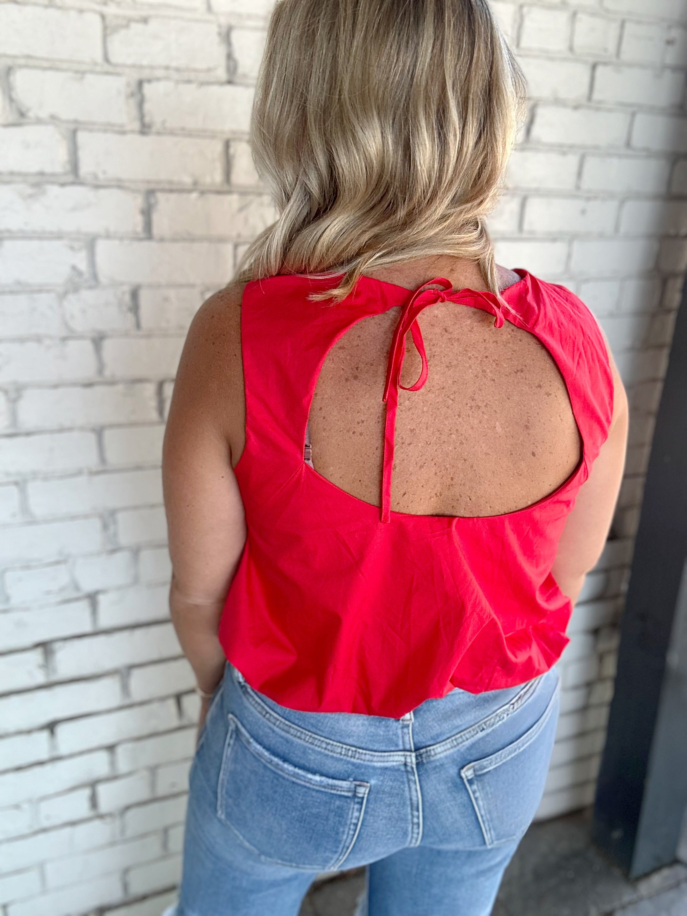 Think Twice Bubble Waist Sleeveless Top in Red