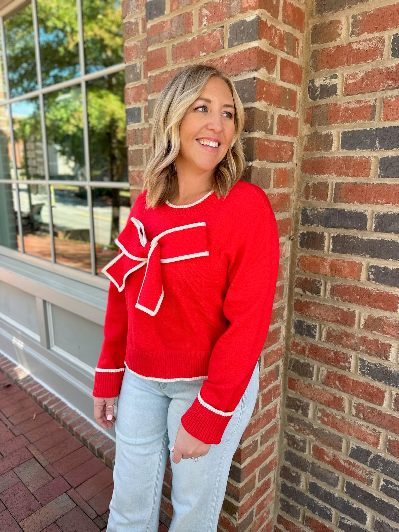 Under the Bow Contrasting Sweater- Red