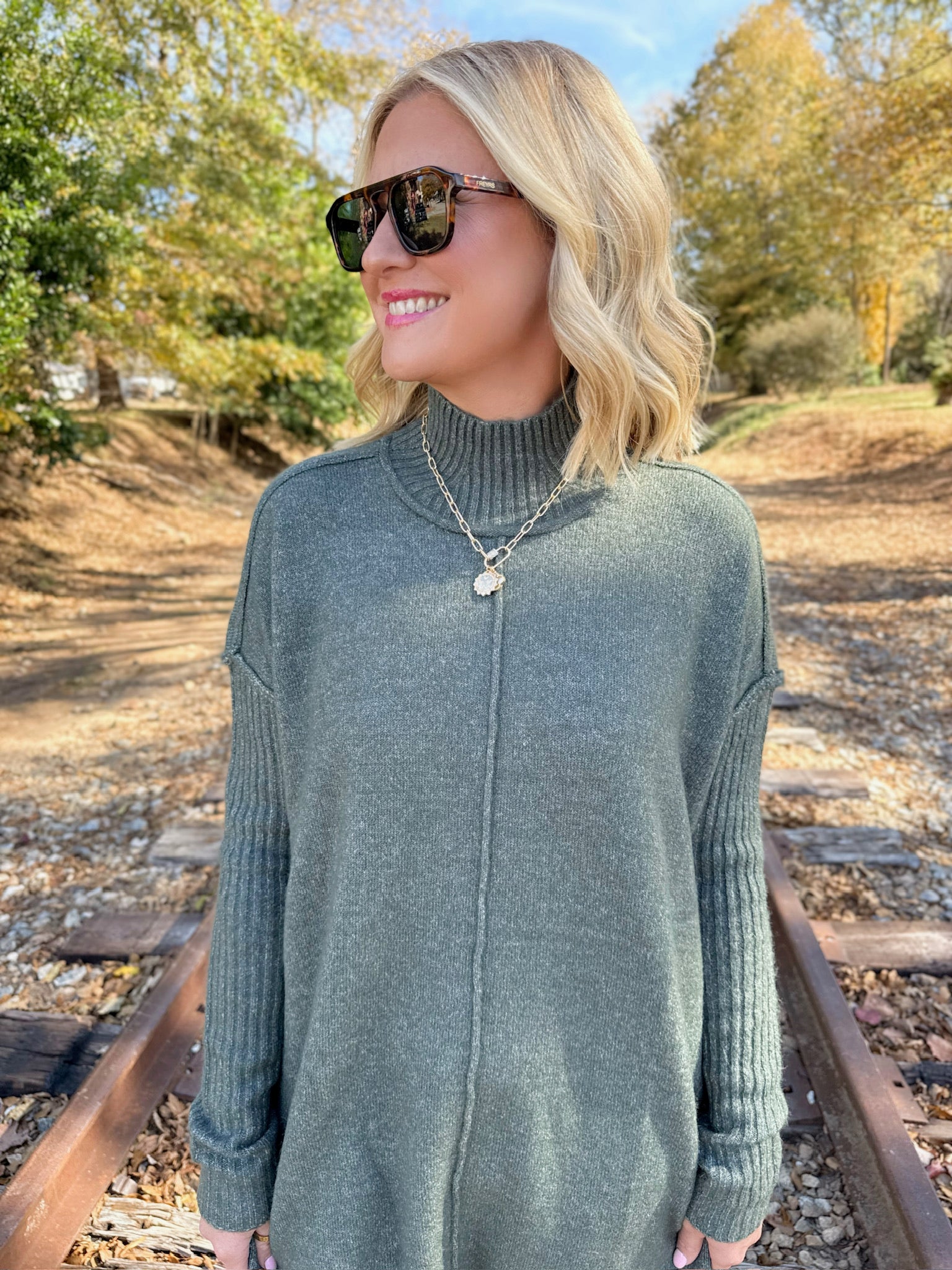 Winter Wonderland Turtle Neck Knit Dress in Olive