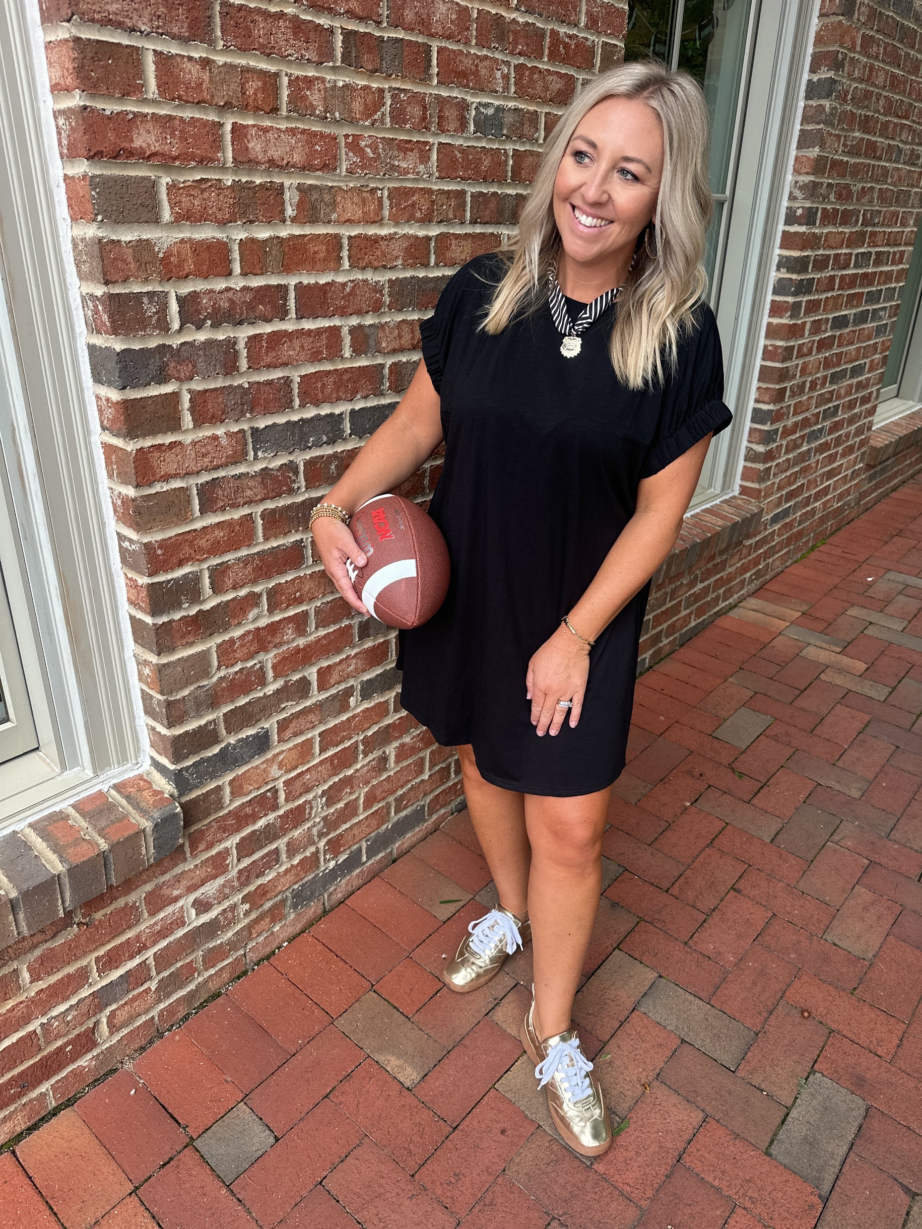 Head in the Game Cotton Dress with Elastic Sleeves
