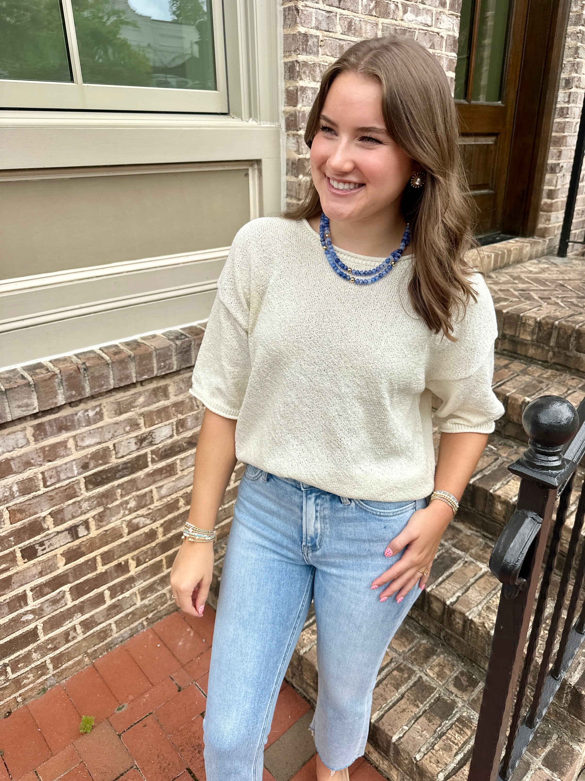 Keep Tracking That Cuteness Knit Top in Cream