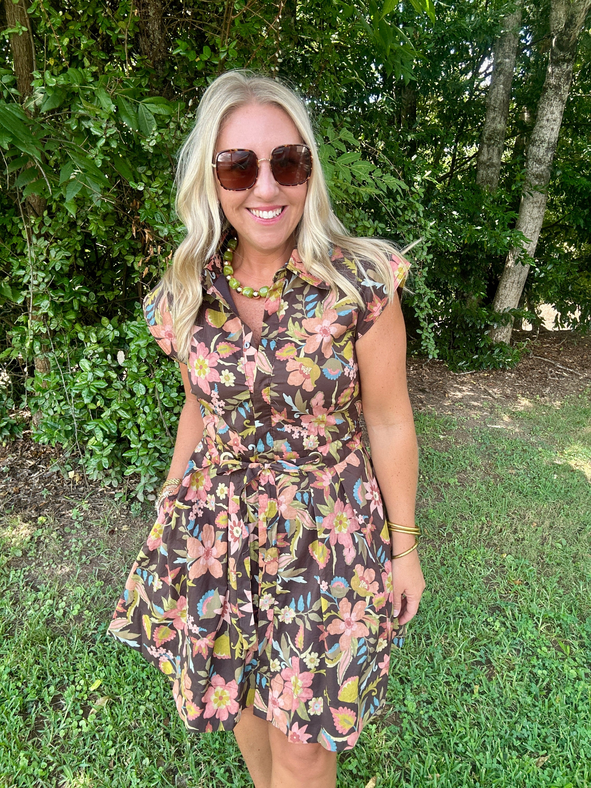 Hint of Fall Floral Mini Dress with Tie Waist