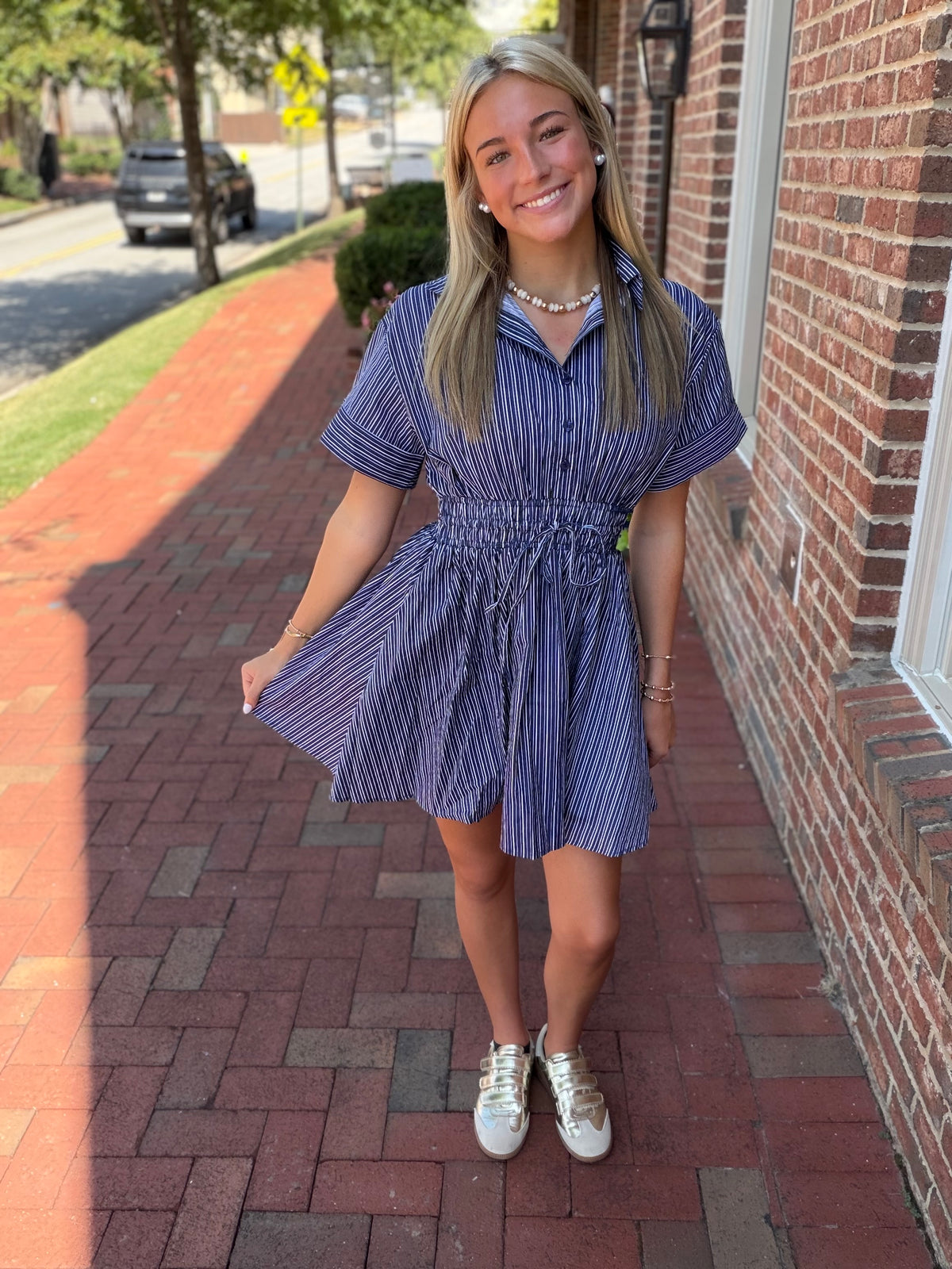 Coastal Charm Striped Mini Dress with Elastic Waist