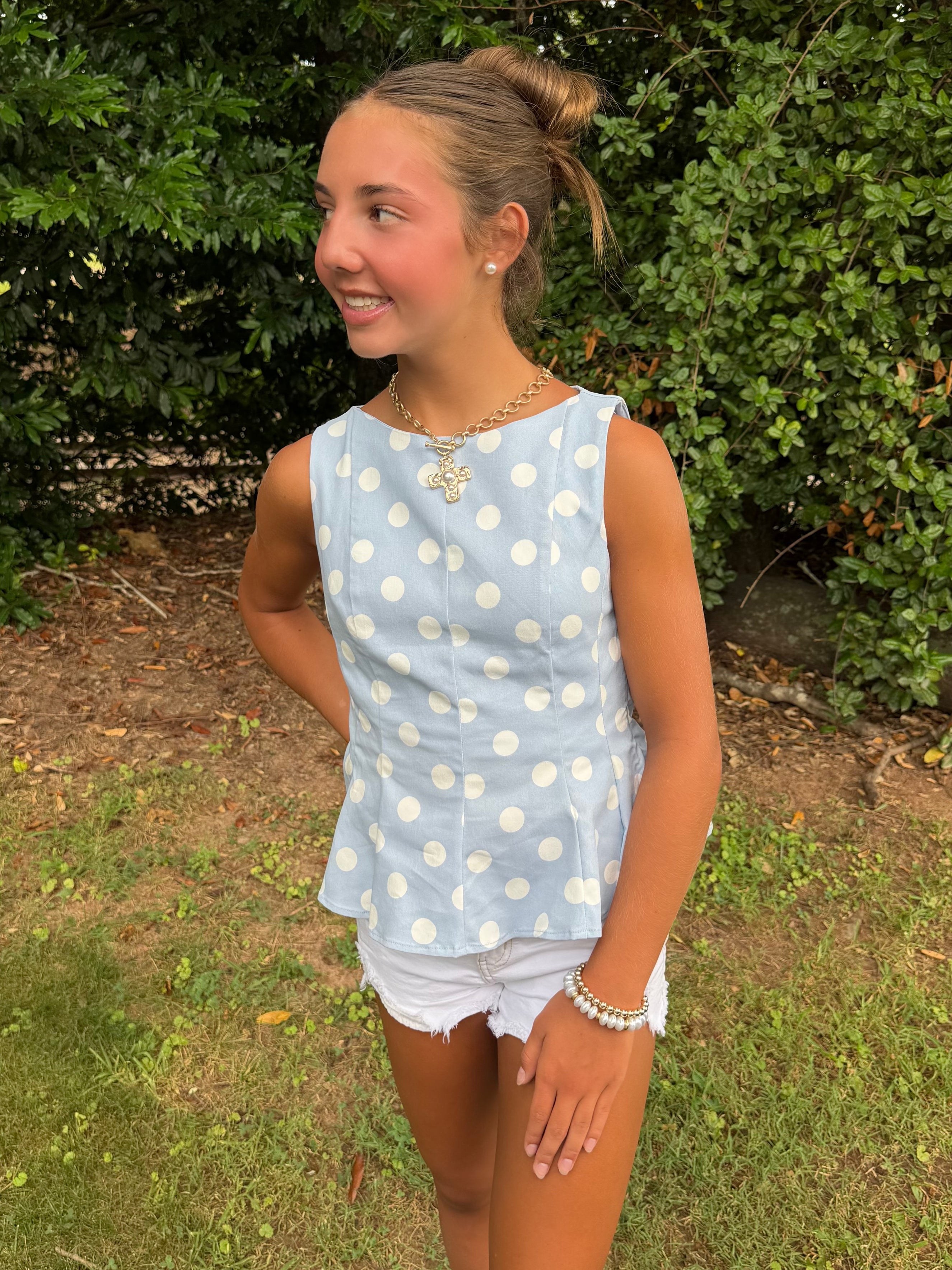 Spotted in Denim Peplum Tank Top