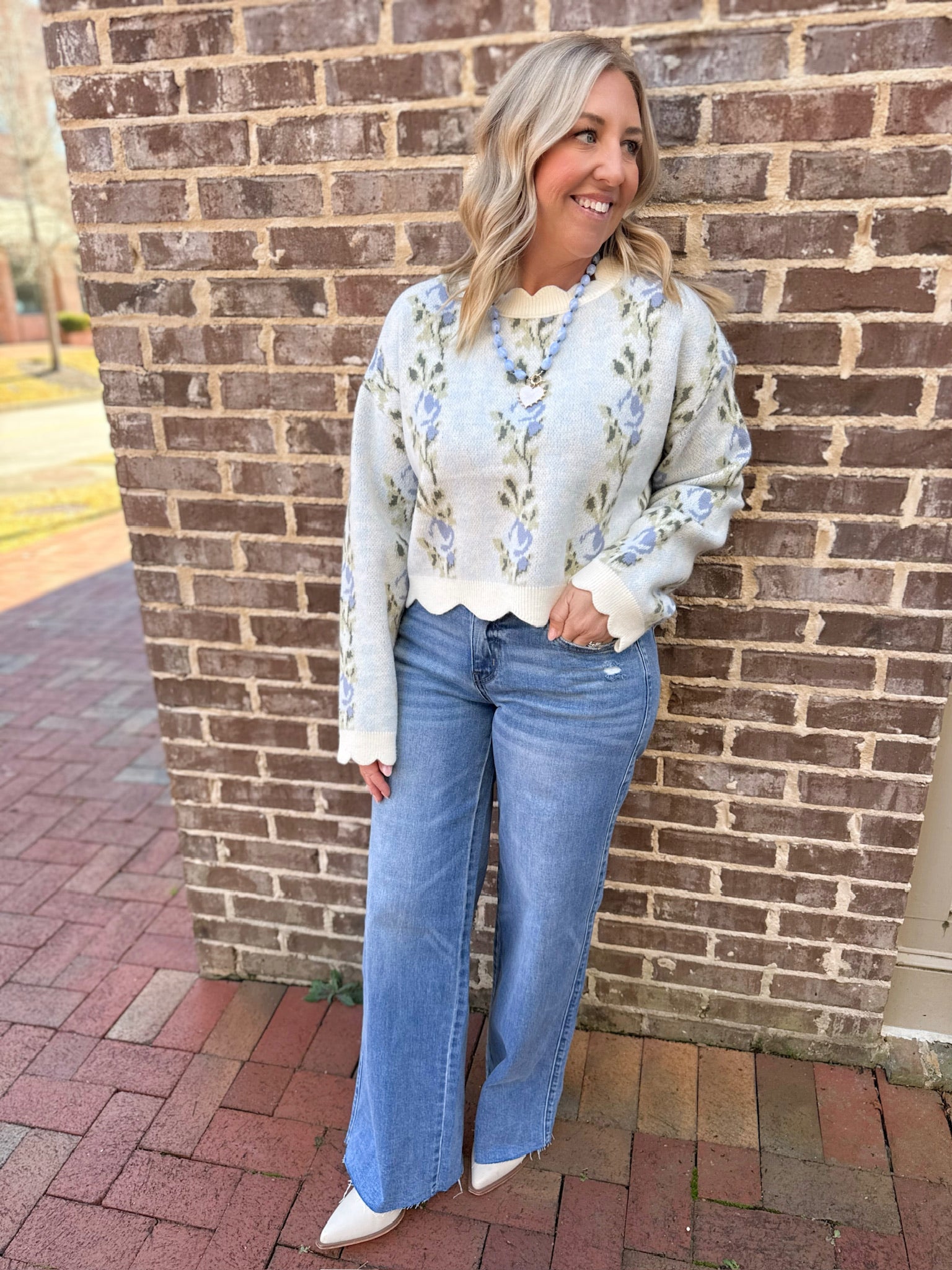 Love of A Women Jacquard Scalloped Sweater