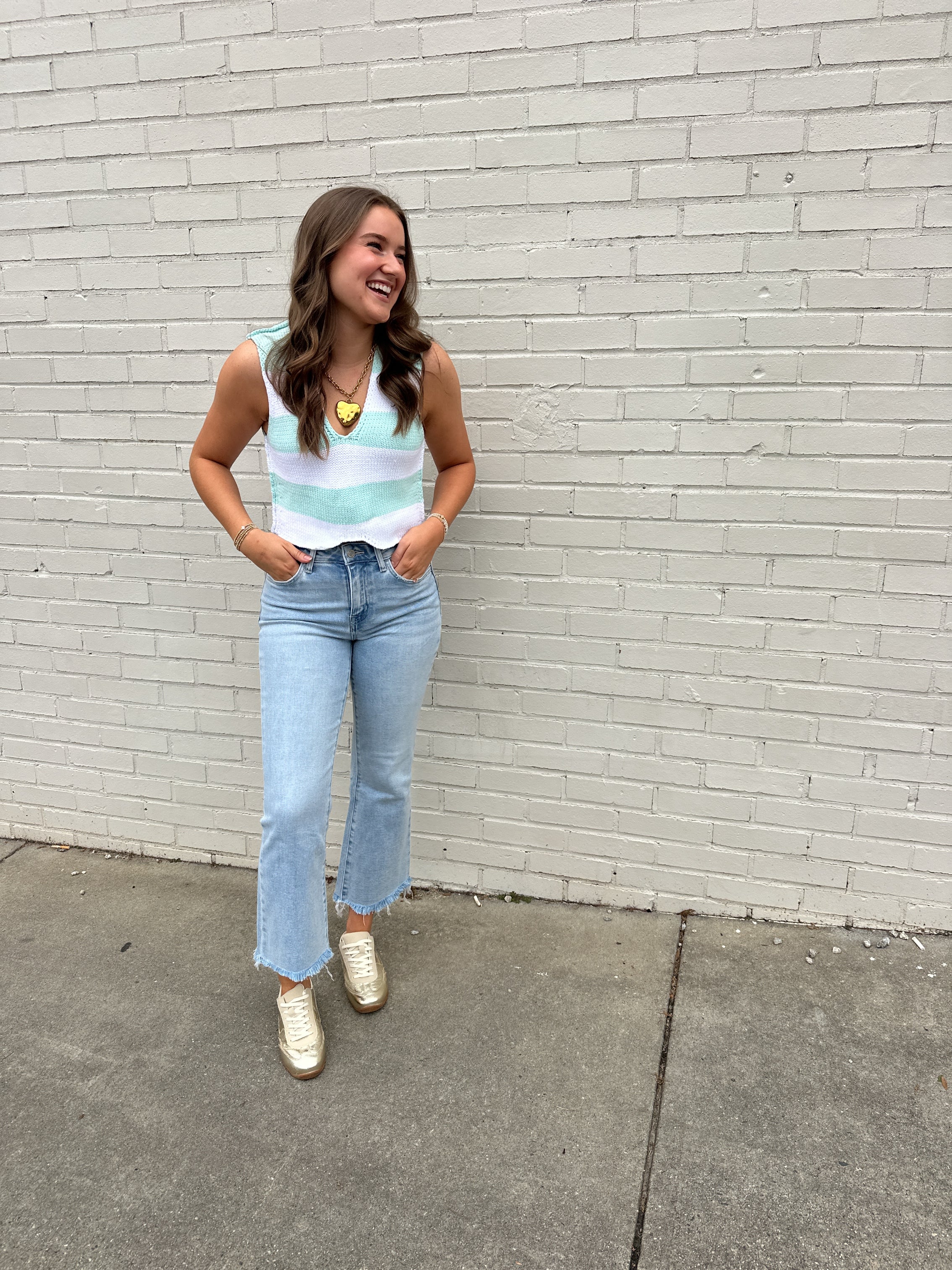 Audrey Stripe Cropped Knitted Sleeveless Top