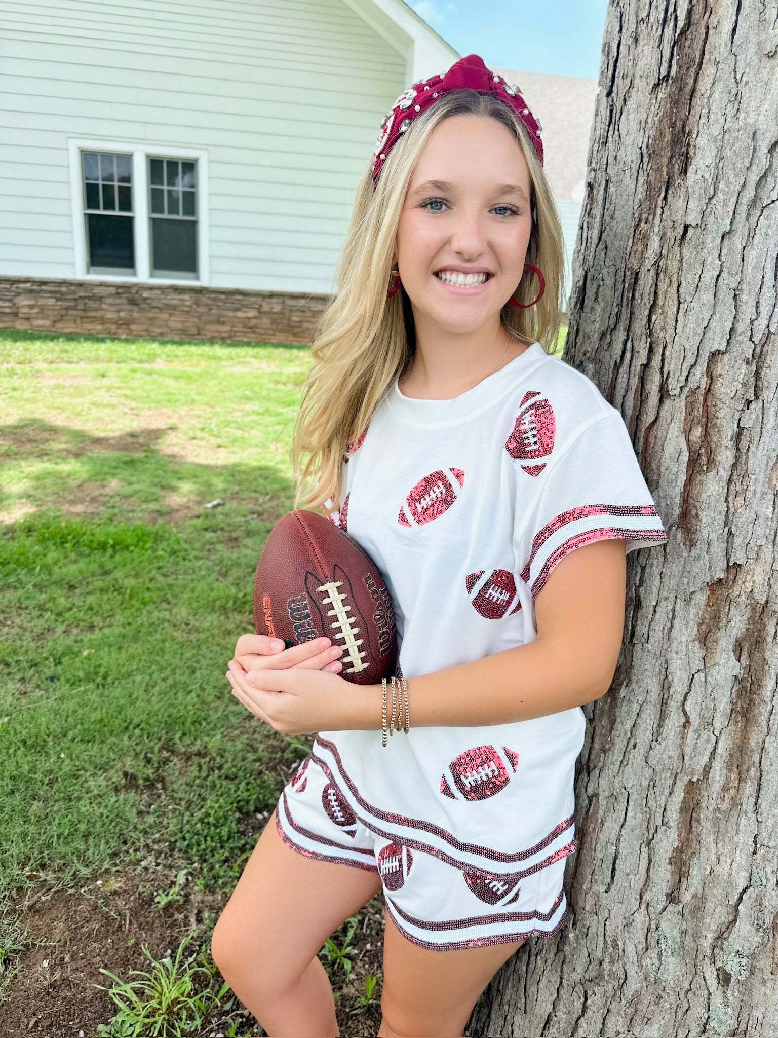 Ginny Football Sequin Shorts and Short Sleeve Top Set