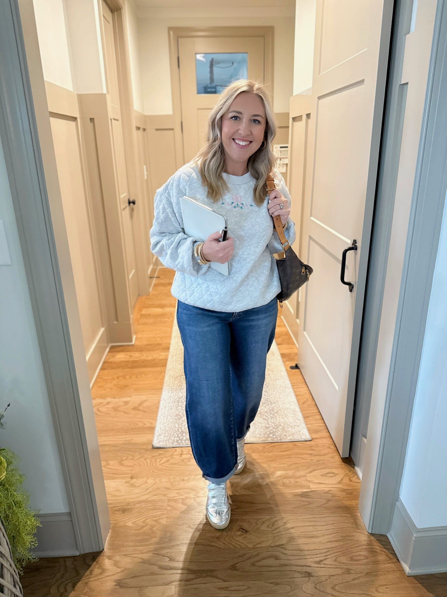 Make Me Remember Bow Embroidered Quilted Sweatshirt