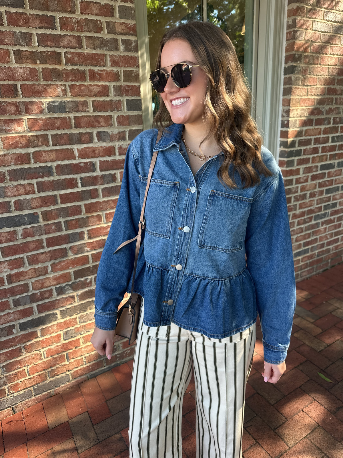 Date Night Denim Ruffled Top