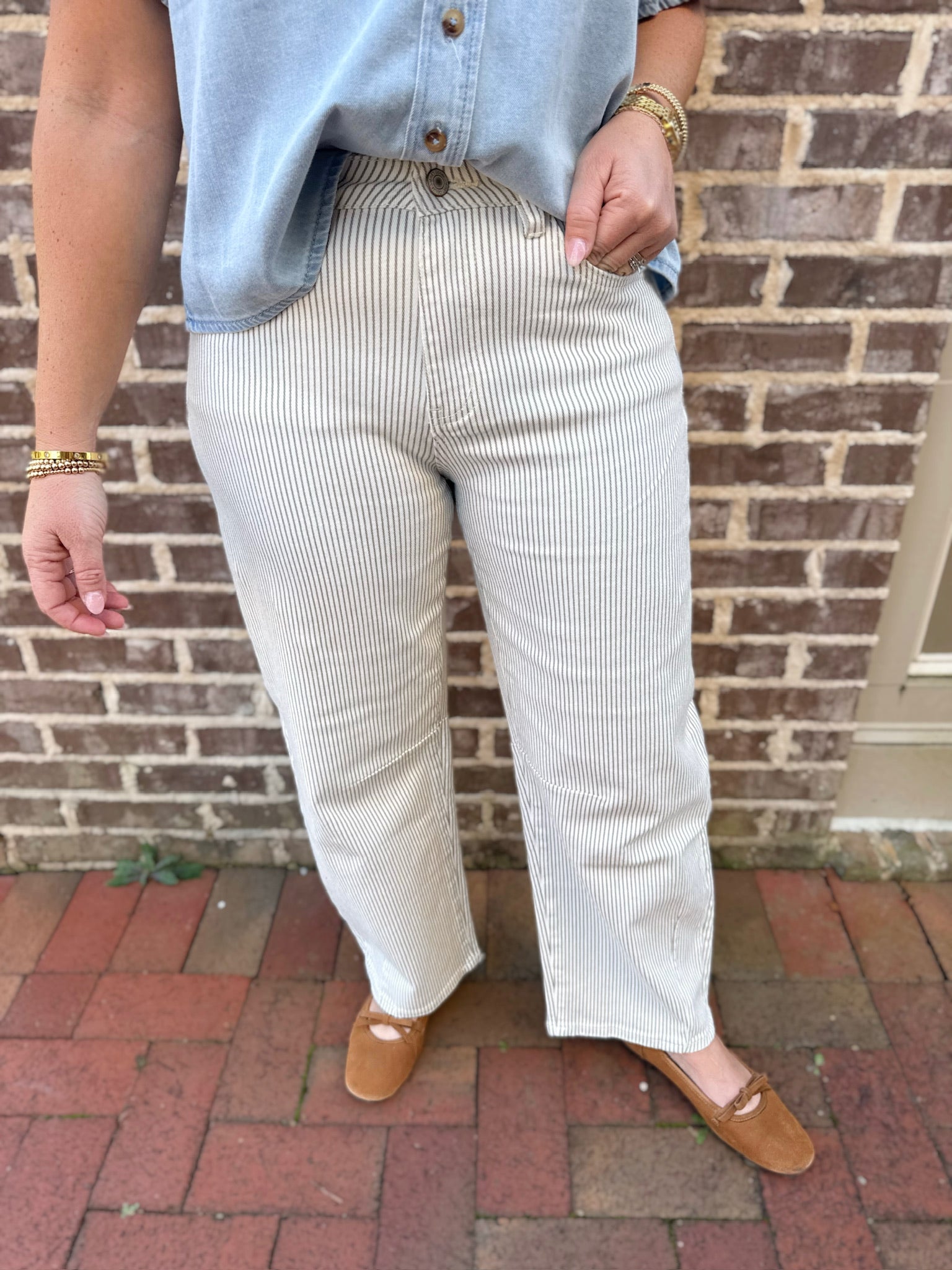 Kate Striped High Rise Barrel Jeans