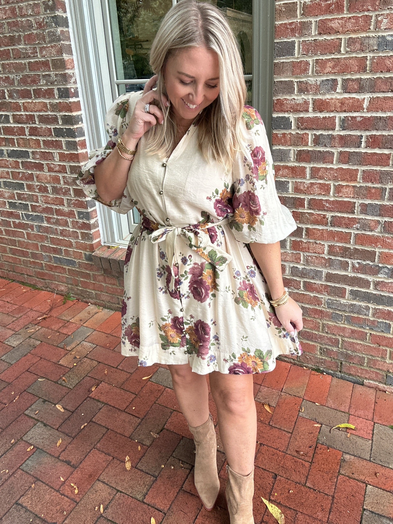 Golden Hour Floral Button Down Dress with Tie Waist