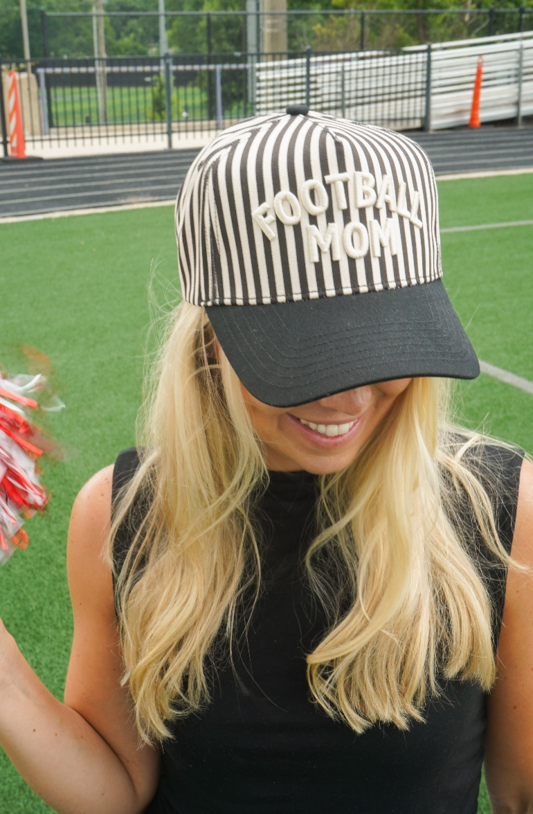 Football Mom - Black/White Stripe Hat
