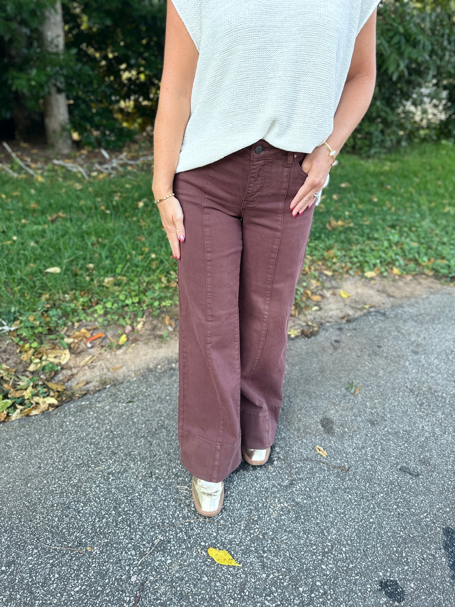 Cocoa Crush Tummy Control Mid Rise Wide Leg Jeans