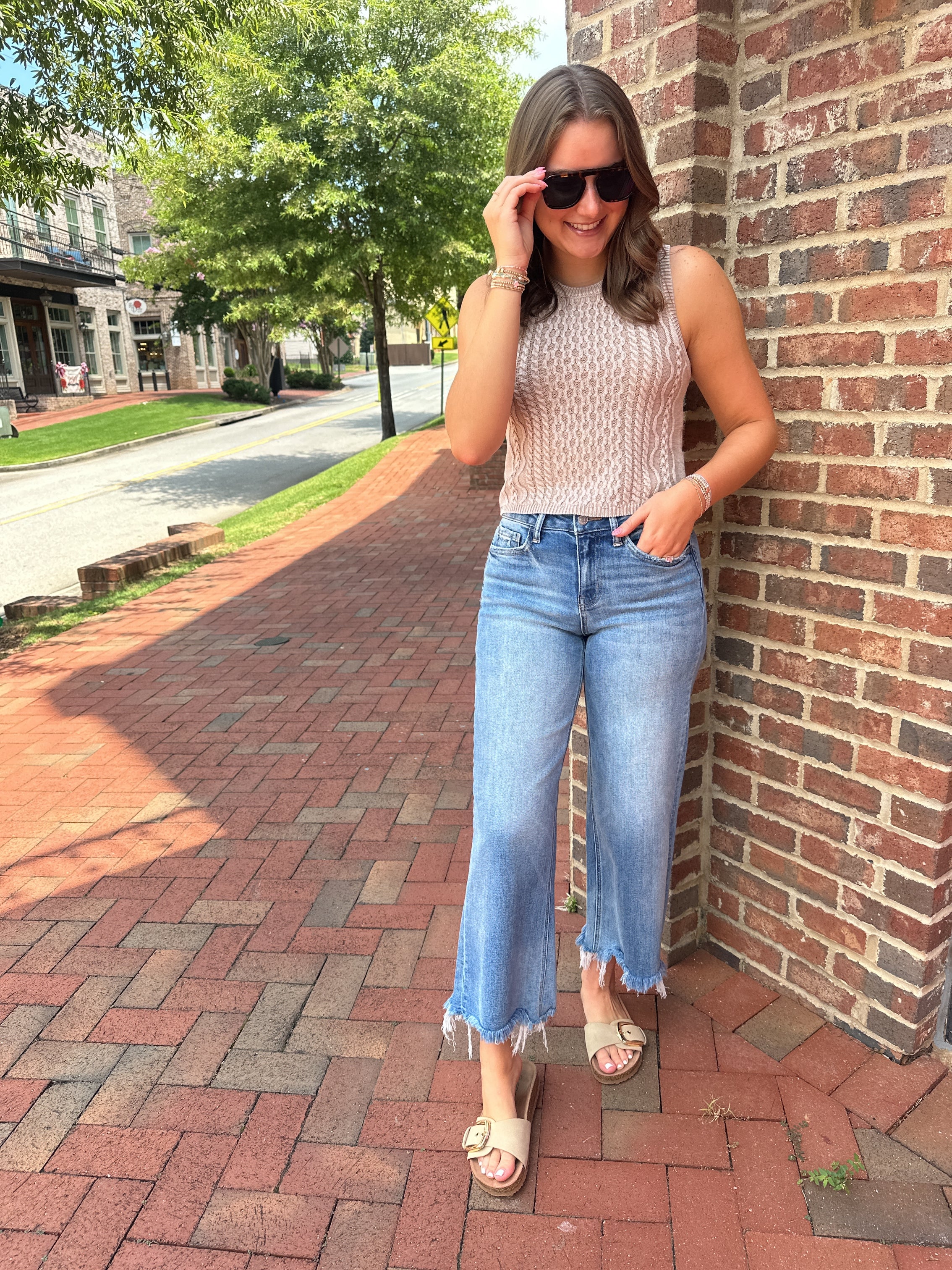 Day to Day Cable Knit Tank Top in Khaki