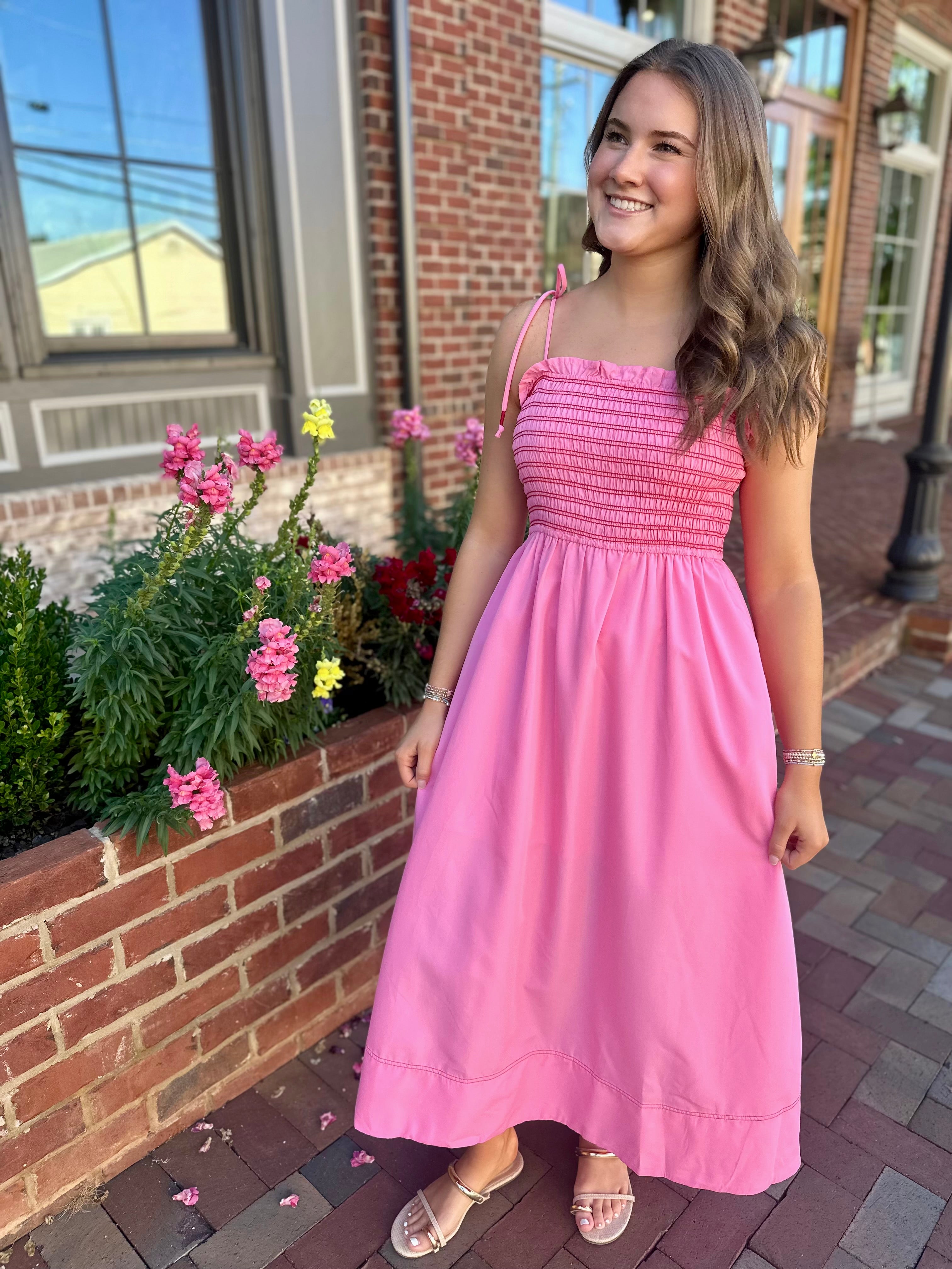 Look At Me Smocked Spaghetti Strap Midi Dress