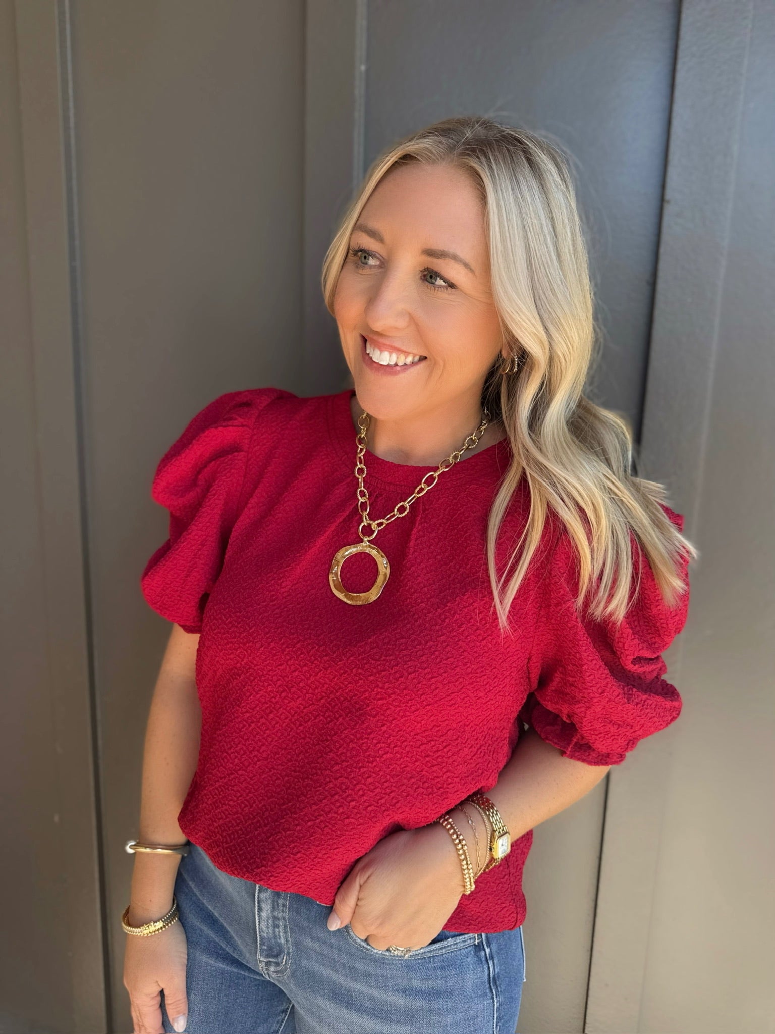 Things That Matter Ruched Puff Sleeve Top