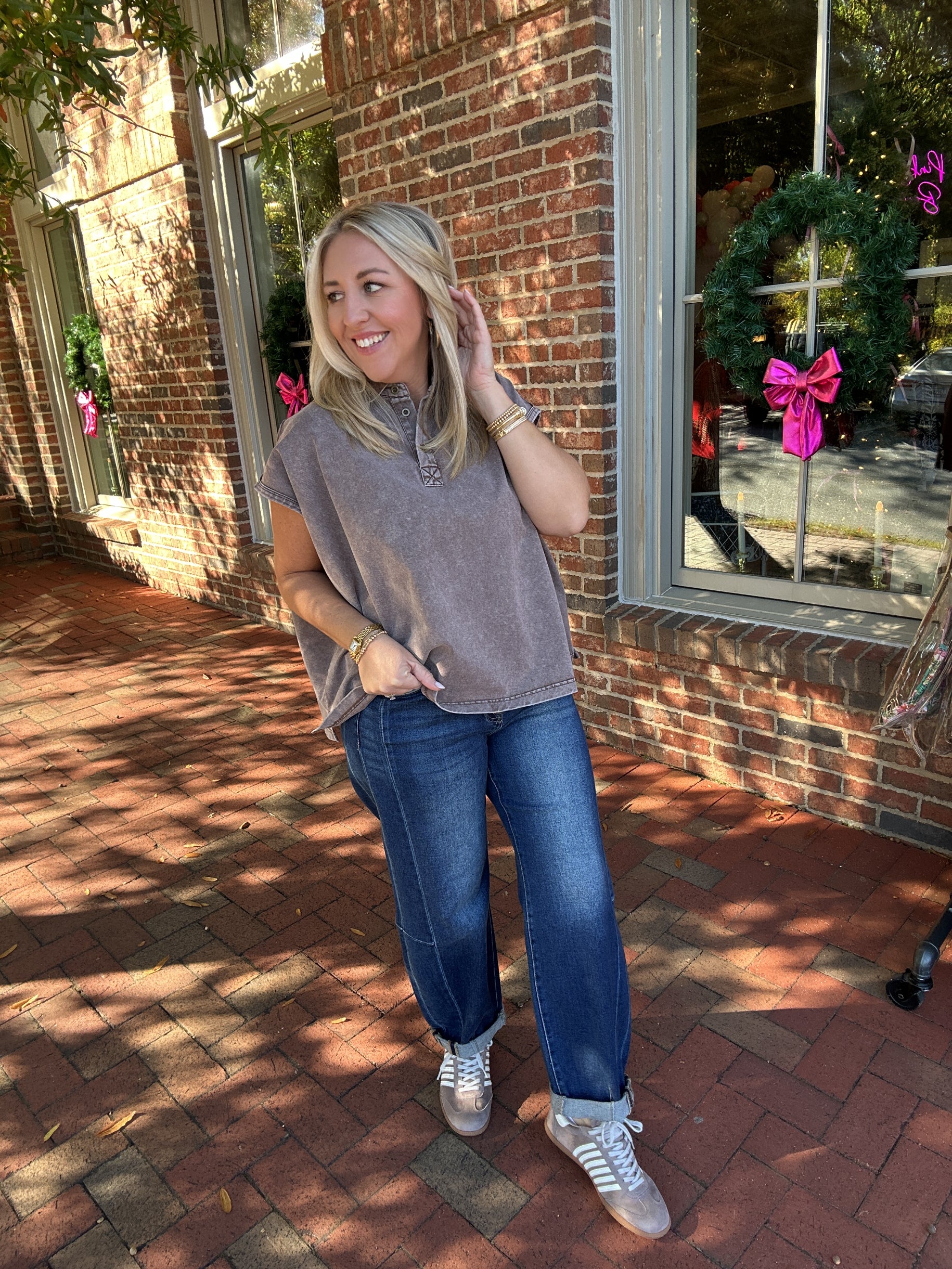 The More I Love Short Sleeve Washed Collared Oversized Shirt