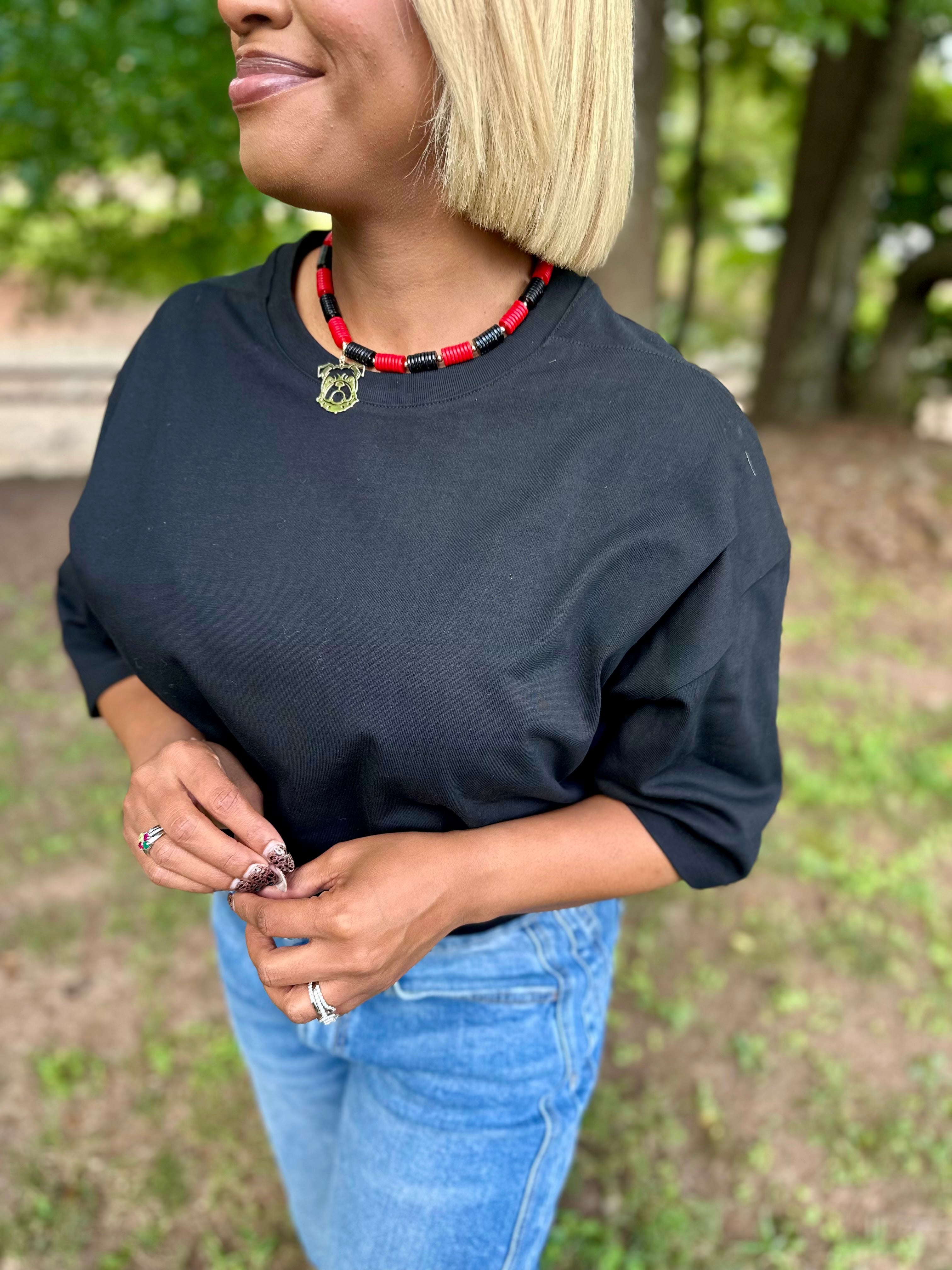 Favorite Season Round Neck Rib Band Short Sleeve in Black