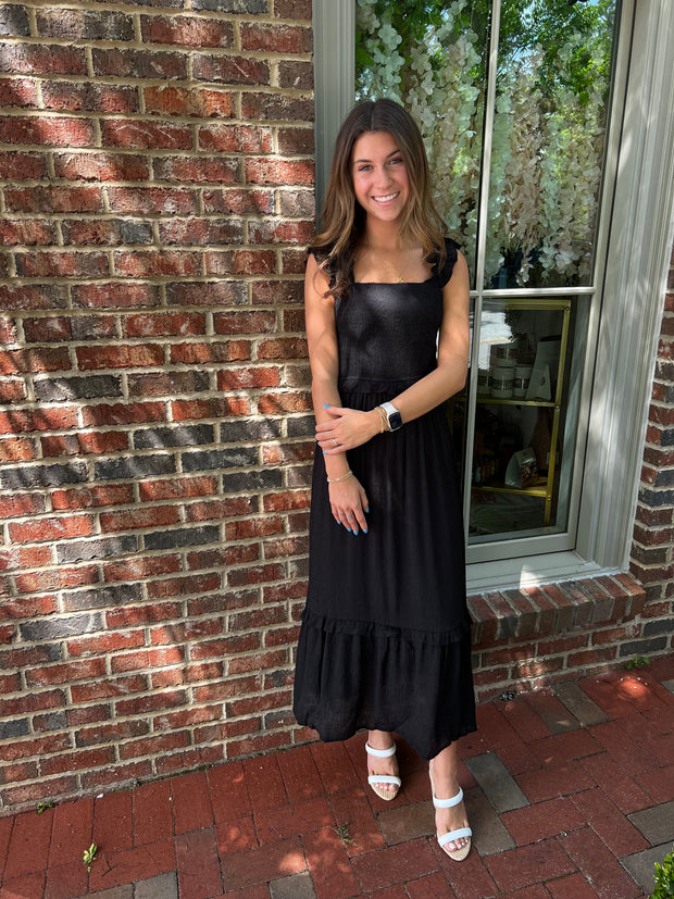 In Love With Flutter Sleeve Midi Dress-Black