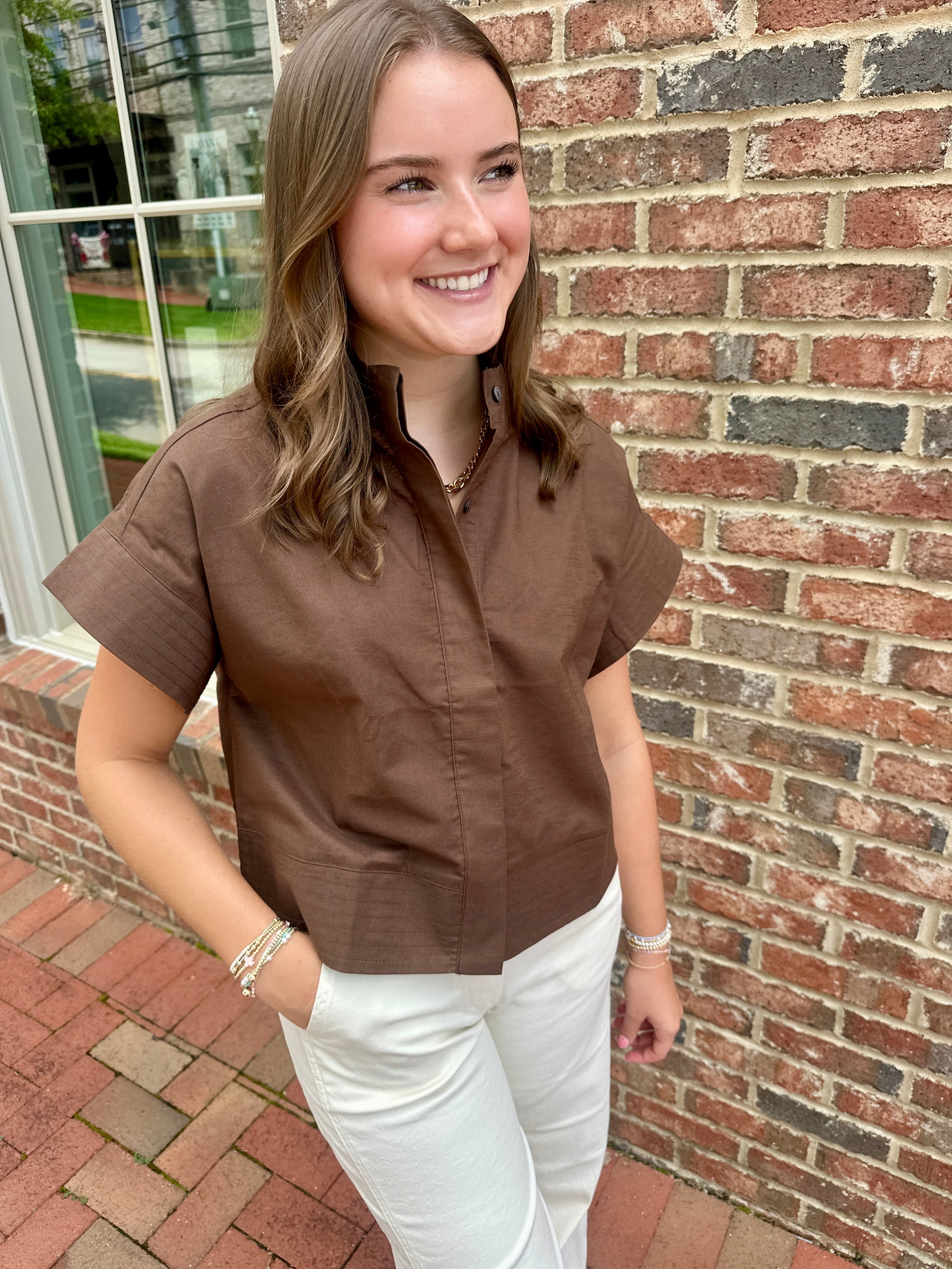 Linen Me Up Top in Brown