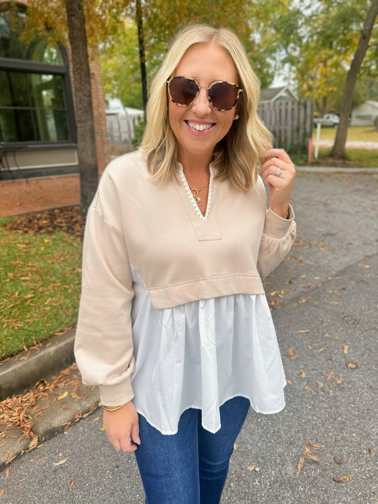 Fireside Love Peplum Top- Taupe